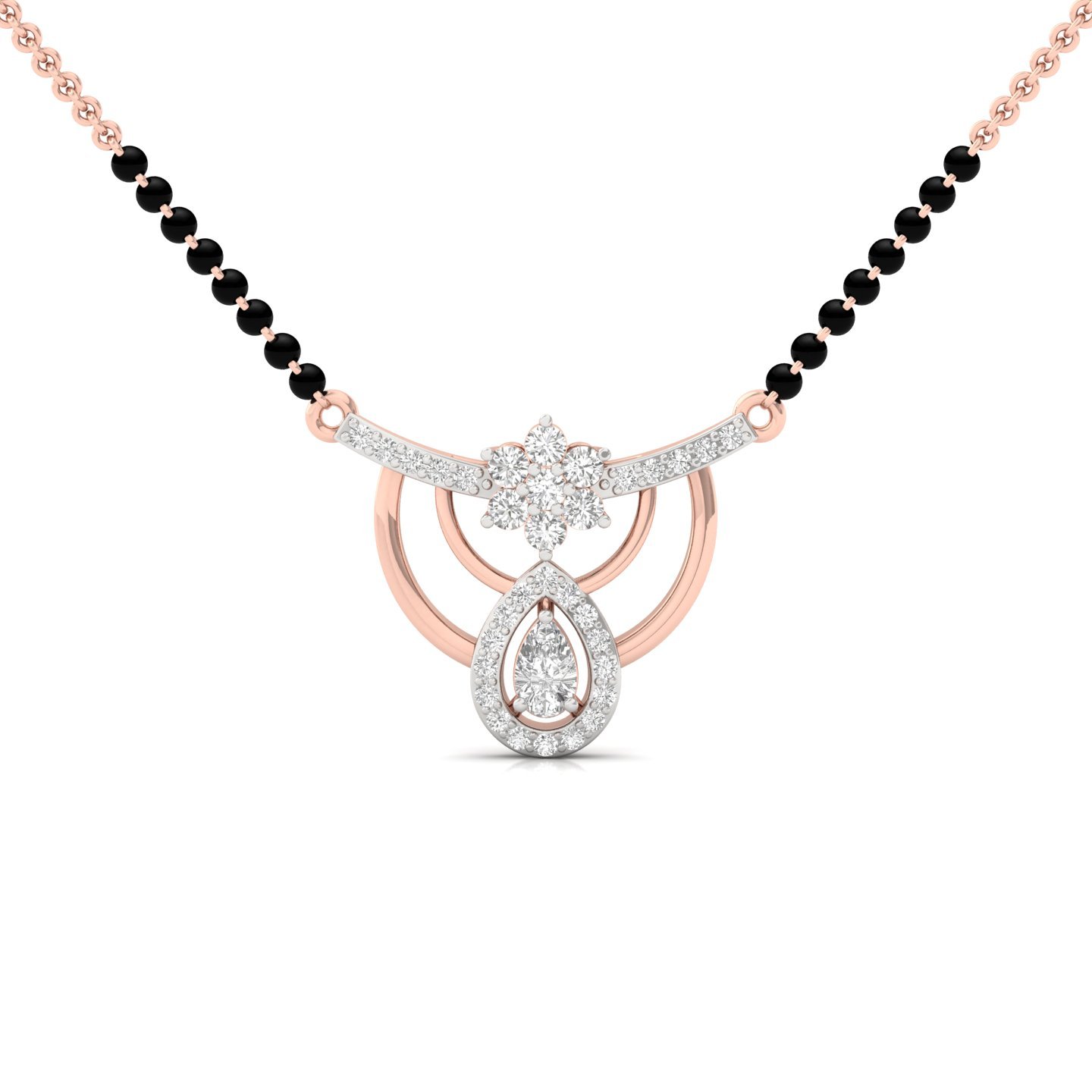 Pear & Round Cut Diamond Mangalsutra Pendant | Dual Halo Lab Grown CVD Diamond Design | 925 Silver | 10K | 14K | 18K - Rose Gold Main View