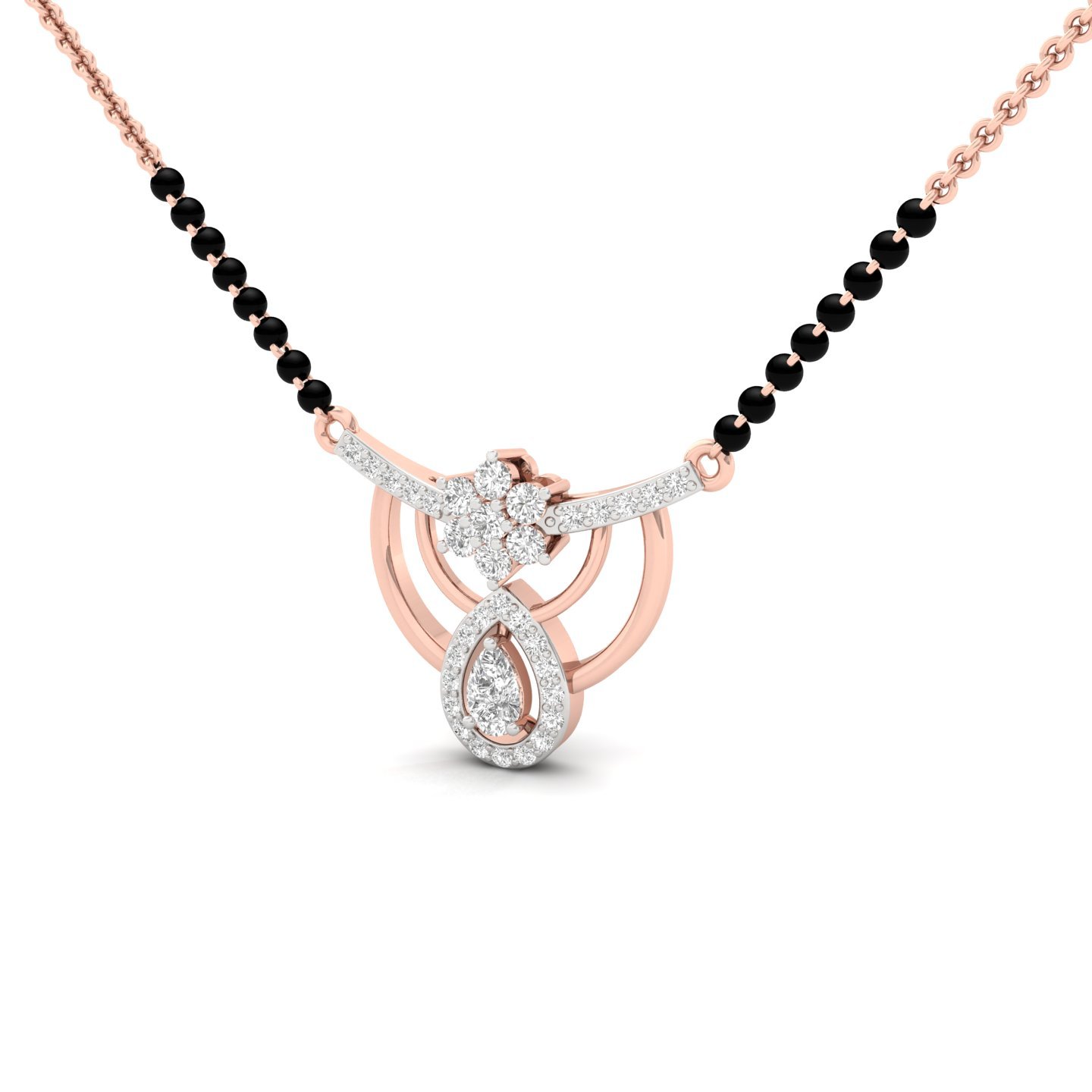 Pear & Round Cut Diamond Mangalsutra Pendant | Dual Halo Lab Grown CVD Diamond Design | 925 Silver | 10K | 14K | 18K - View 2