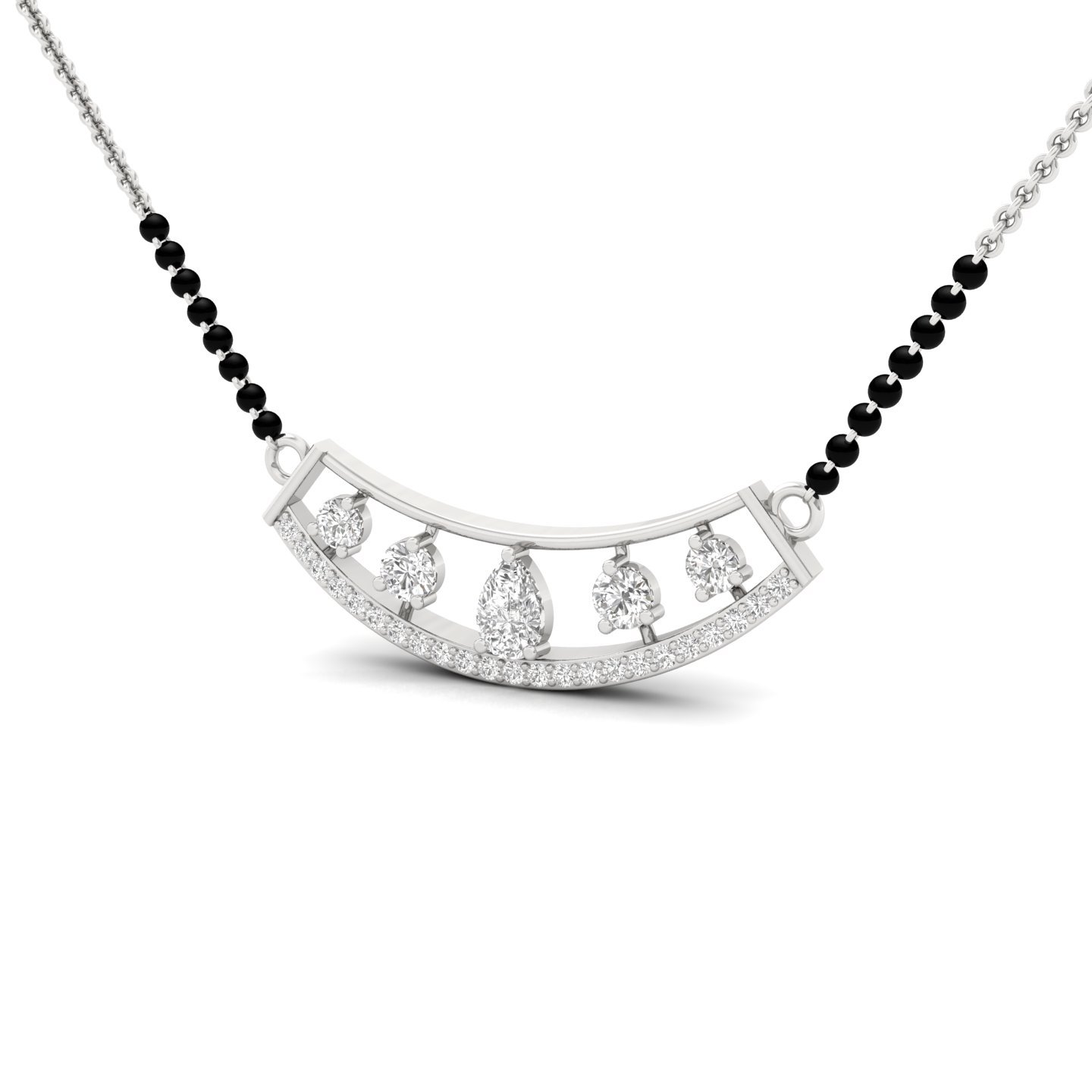 Round & Pear Cut Diamond Mangalsutra Pendant | Modern Lab Grown CVD Diamond Arc Design | 925 Silver | 10K | 14K | 18K - View 2