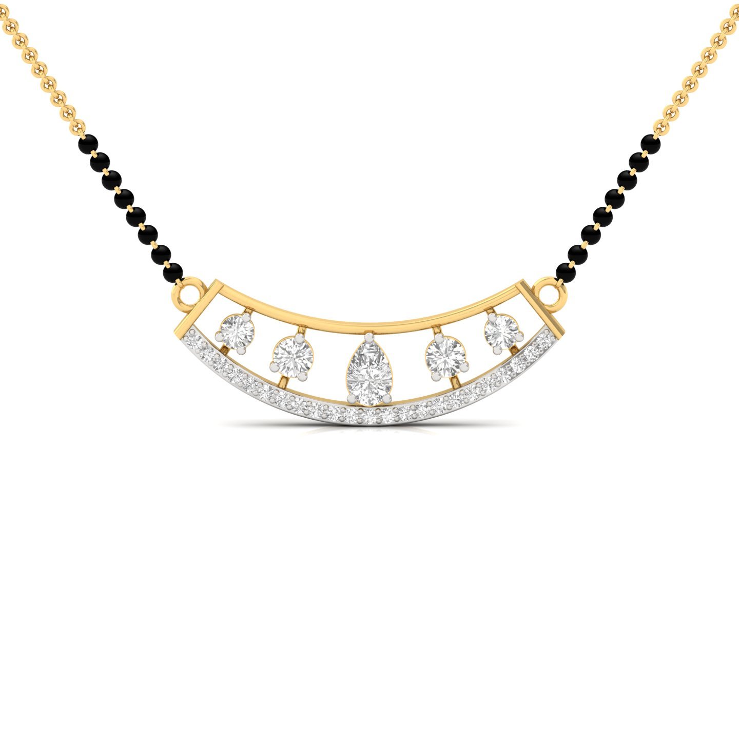 Round & Pear Cut Diamond Mangalsutra Pendant | Modern Lab Grown CVD Diamond Arc Design | 925 Silver | 10K | 14K | 18K - Gold Main View