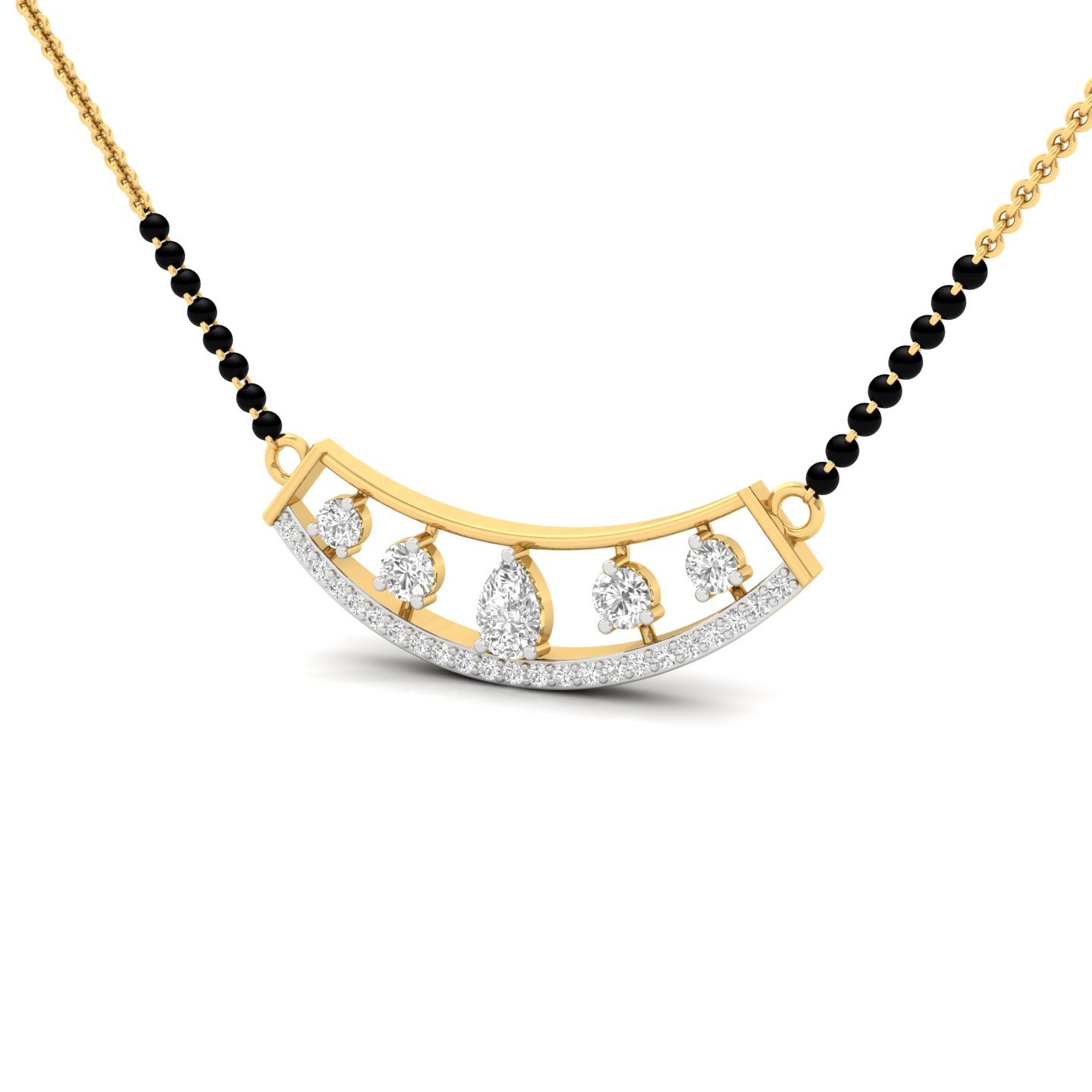 Round & Pear Cut Diamond Mangalsutra Pendant | Modern Lab Grown CVD Diamond Arc Design | 925 Silver | 10K | 14K | 18K - View 2