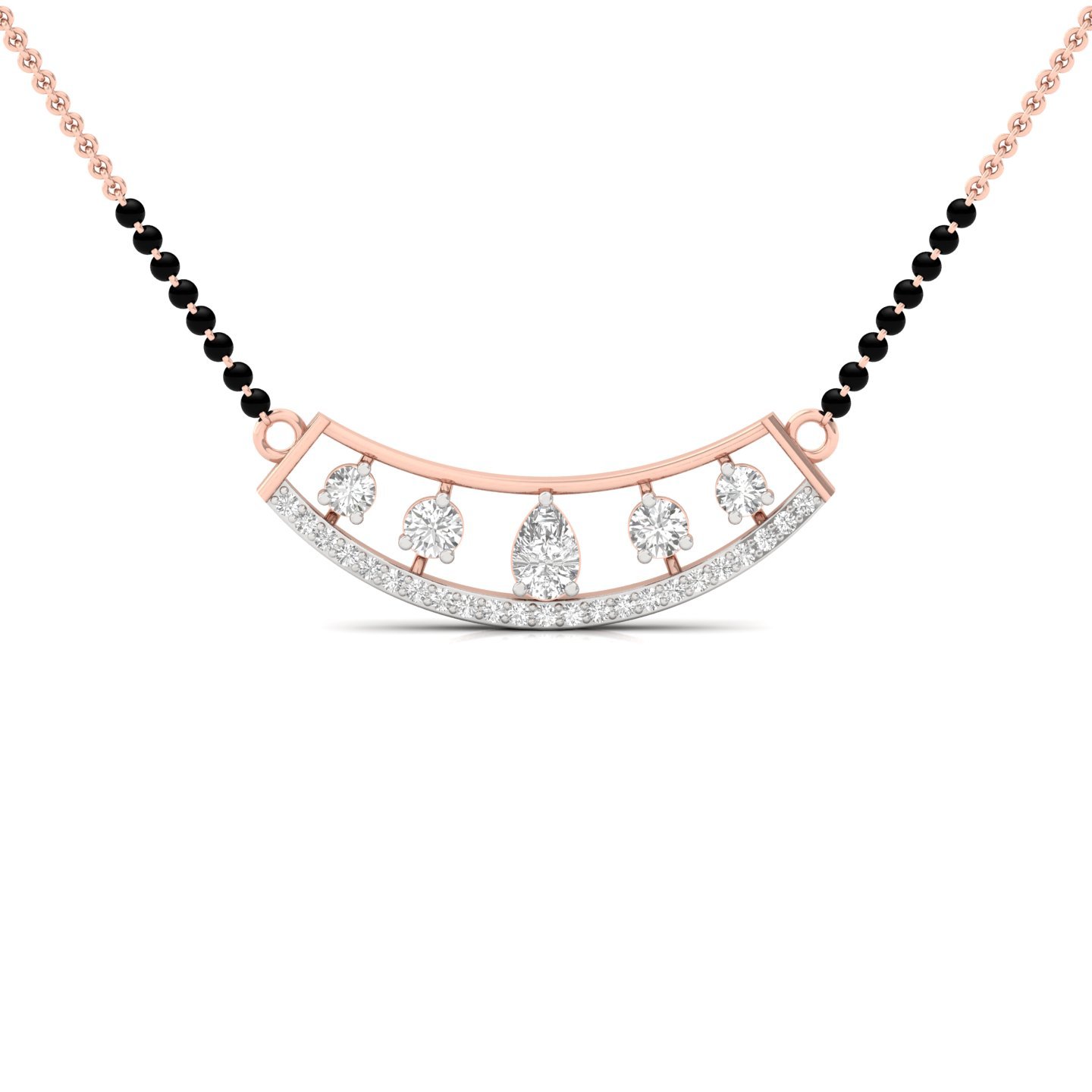 Round & Pear Cut Diamond Mangalsutra Pendant | Modern Lab Grown CVD Diamond Arc Design | 925 Silver | 10K | 14K | 18K - Rose Gold Main View