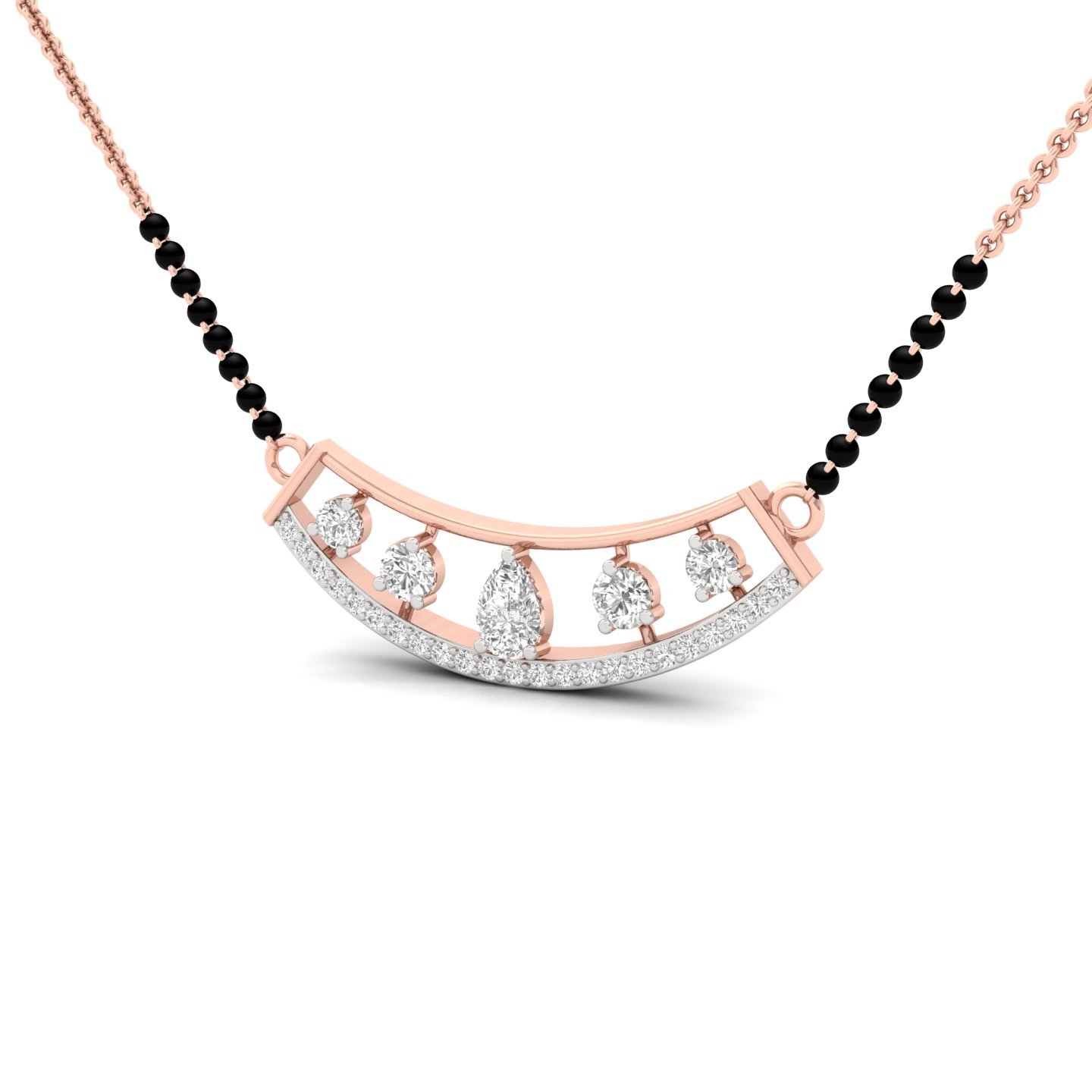 Round & Pear Cut Diamond Mangalsutra Pendant | Modern Lab Grown CVD Diamond Arc Design | 925 Silver | 10K | 14K | 18K - View 2