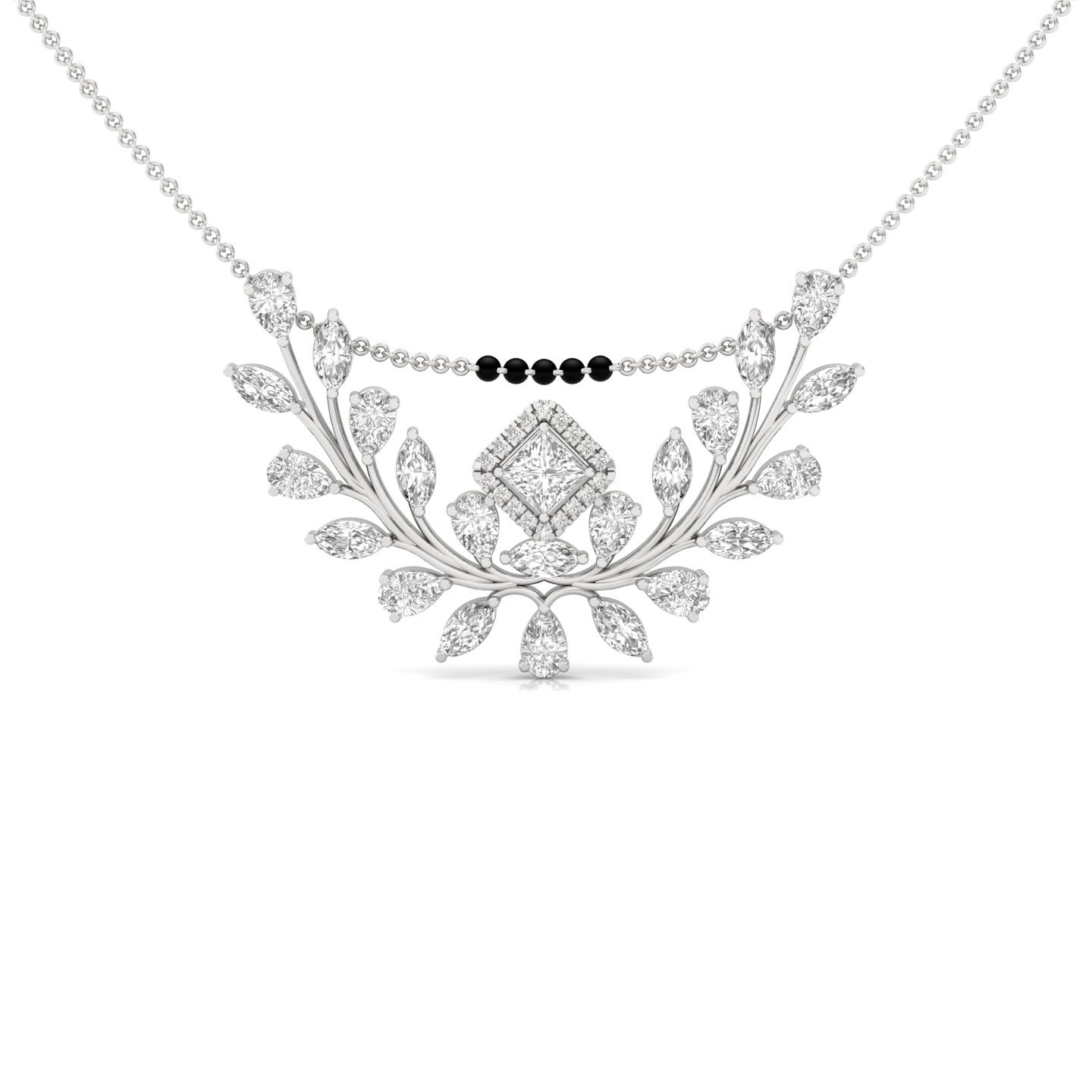 Diamond Statement Mangalsutra Pendant | Princess, Marquise, Pear & Round Cut Lab Grown CVD Diamonds | 925 Silver | 10K | 14K | 18K - Main View