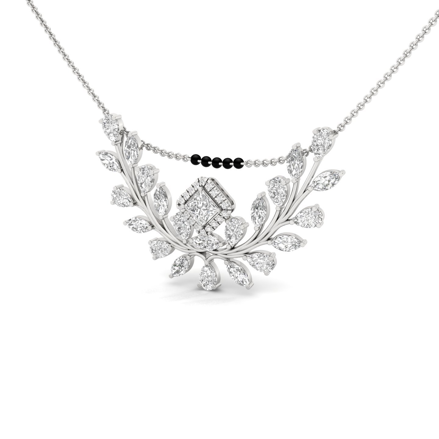 Diamond Statement Mangalsutra Pendant | Princess, Marquise, Pear & Round Cut Lab Grown CVD Diamonds | 925 Silver | 10K | 14K | 18K - View 2
