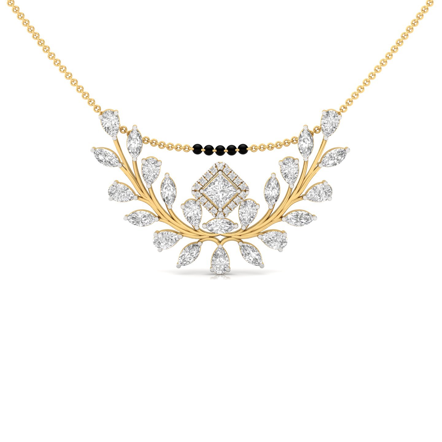 Diamond Statement Mangalsutra Pendant | Princess, Marquise, Pear & Round Cut Lab Grown CVD Diamonds | 925 Silver | 10K | 14K | 18K - Gold Main View