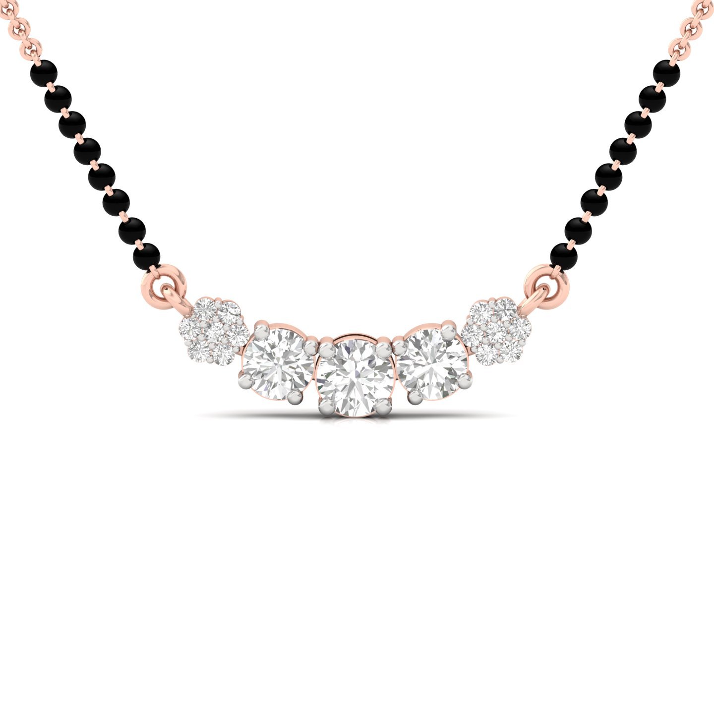 Round Diamond Mangalsutra Pendant | Classic Lab Grown CVD Diamond Necklace | 925 Silver | 10K | 14K | 18K - Rose Gold Main View