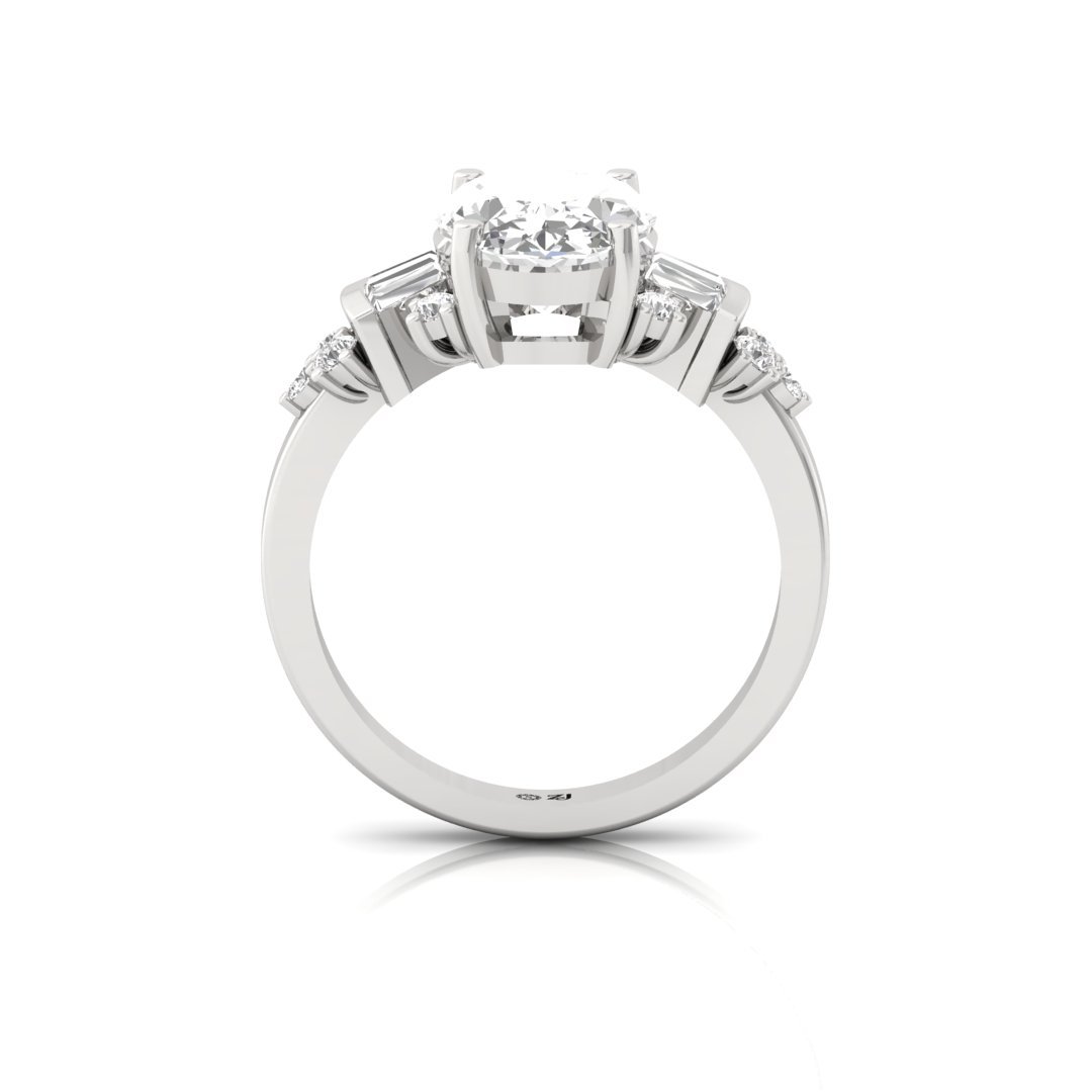 Oval & Baguette & Round Diamond Engagement Ring | Elegant Multi-Stone Lab Grown Diamond Ring | Eternal Promise 925 Silver | 10K | 14K | 18K - View 3