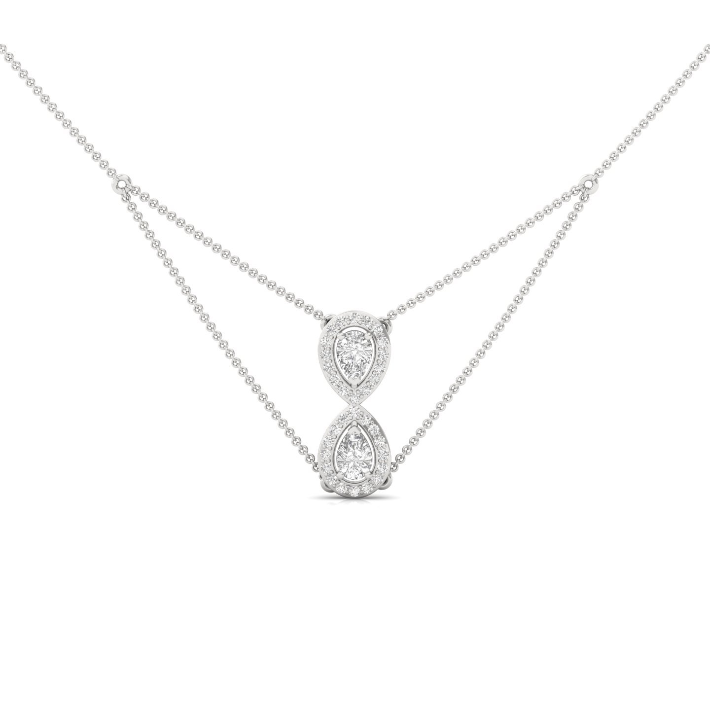 Pear Shape Double Halo Diamond Pendant Necklace | Lab Grown Diamond Jewellery (Without Chain) | 925 Silver | 10K | 14K | 18K - Main View