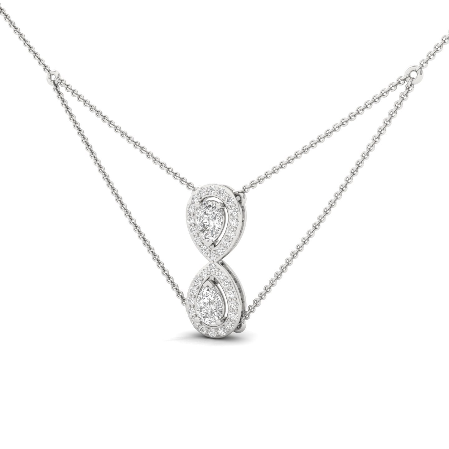 Pear Shape Double Halo Diamond Pendant Necklace | Lab Grown Diamond Jewellery (Without Chain) | 925 Silver | 10K | 14K | 18K - View 2