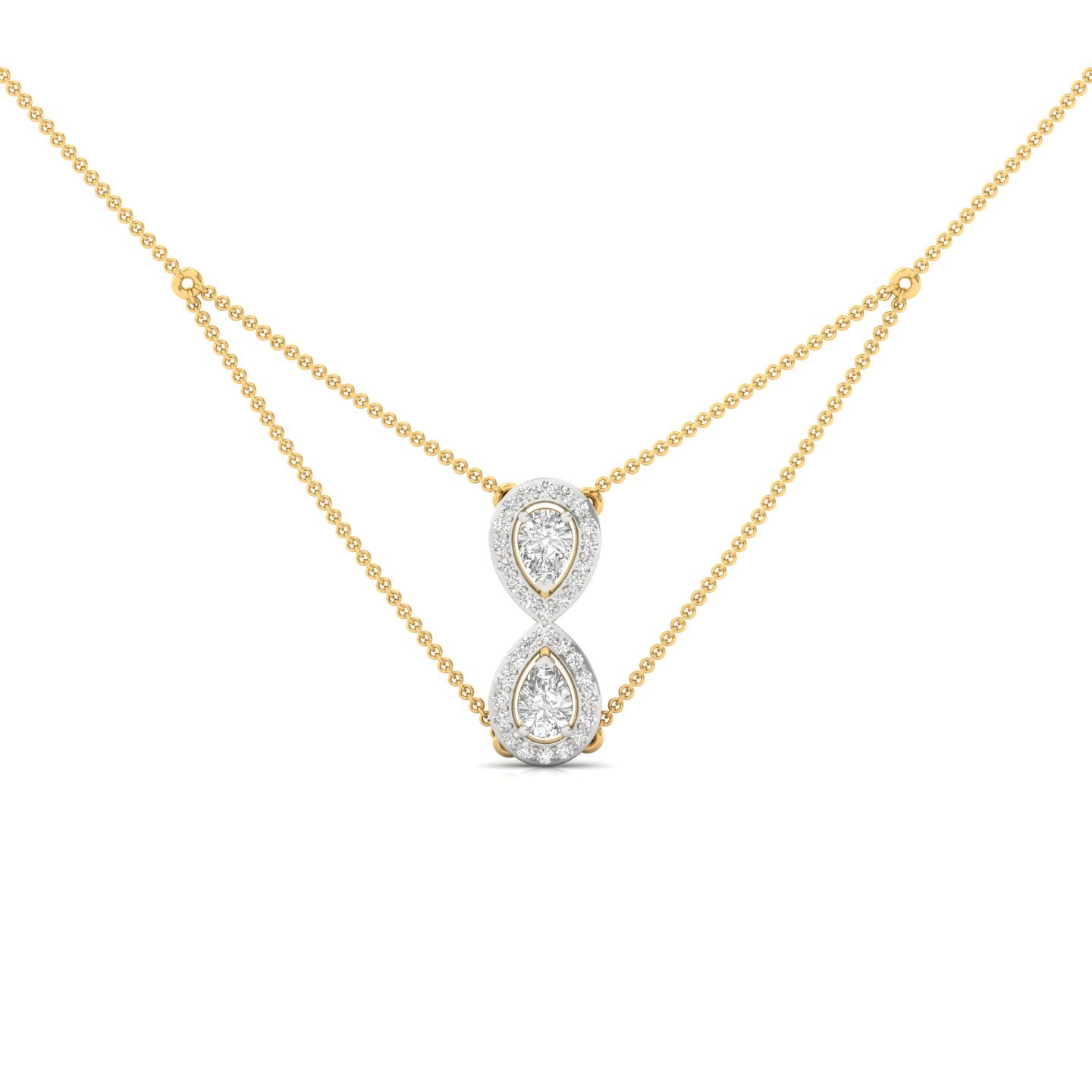 Pear Shape Double Halo Diamond Pendant Necklace | Lab Grown Diamond Jewellery (Without Chain) | 925 Silver | 10K | 14K | 18K - Gold Main View