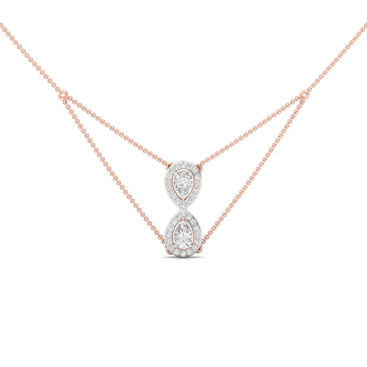 Pear Shape Double Halo Diamond Pendant Necklace | Lab Grown Diamond Jewellery (Without Chain) | 925 Silver | 10K | 14K | 18K - Rose Gold Main View