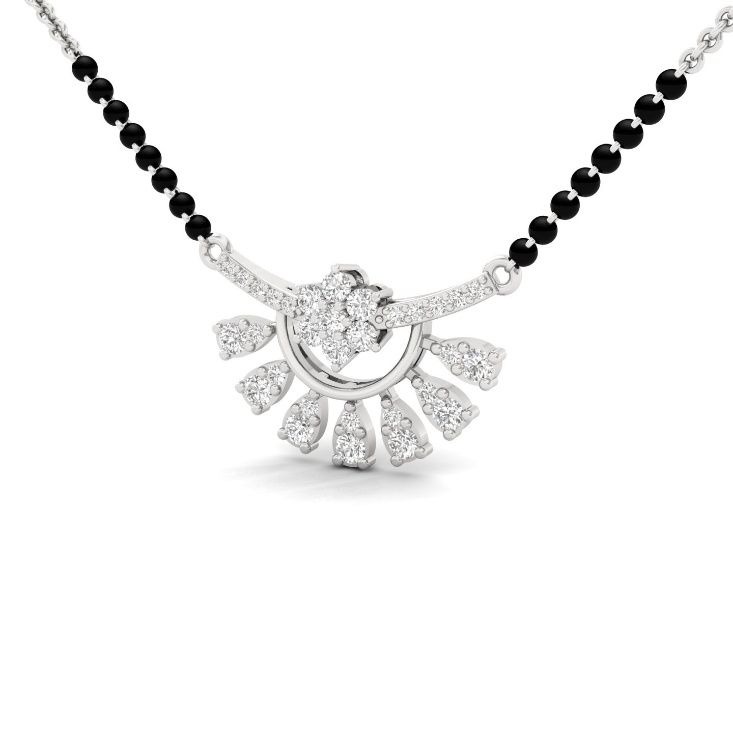 Round Cut Diamond Mangalsutra Pendant | Radiant Sunburst Lab Grown CVD Diamond Design | 925 Silver | 10K | 14K | 18K - View 2