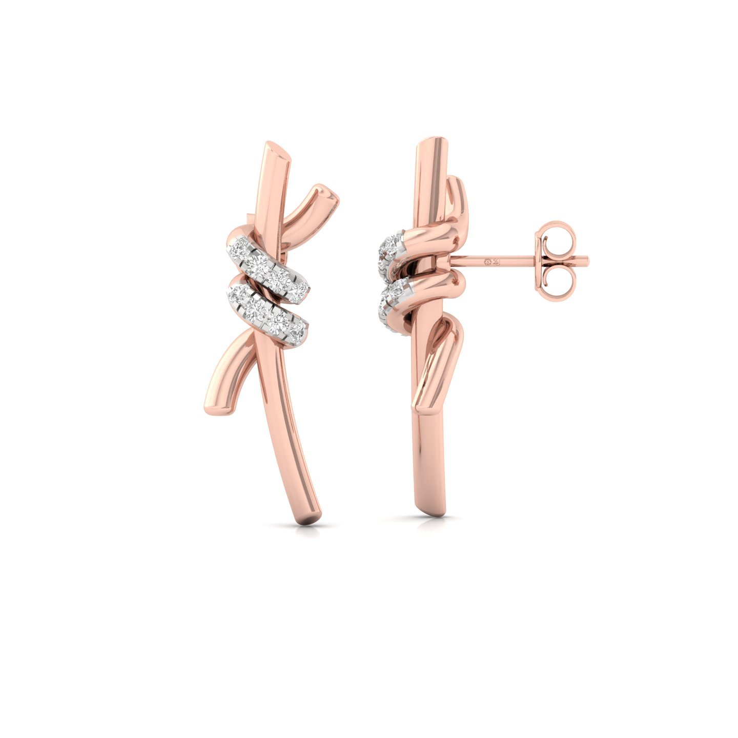 Knot-Inspired Diamond Stud Earrings | Lab Grown CVD Diamonds | 925 Silver | 10K | 14K | 18K Gold - Rose Gold Main View