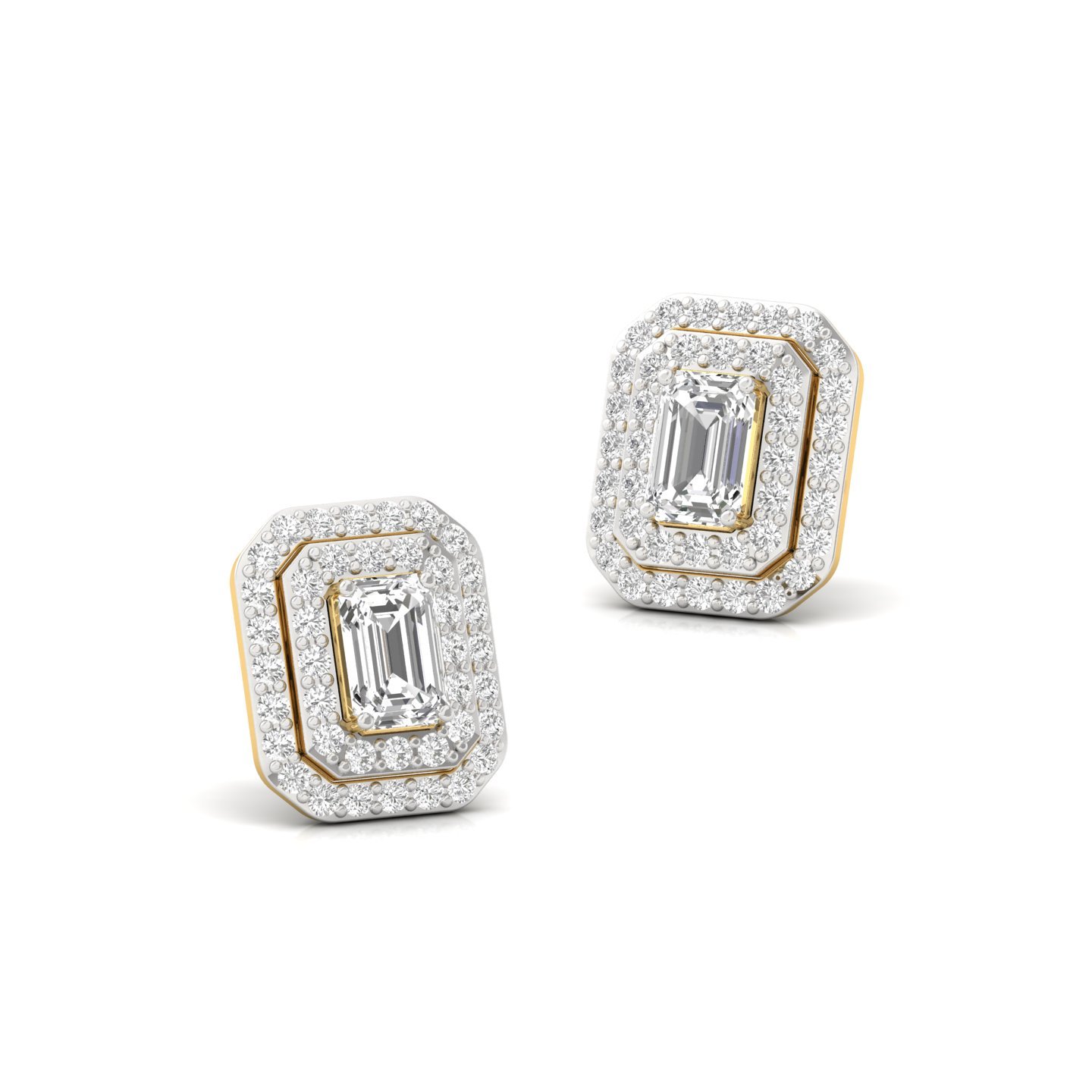 1.26 CT Emerald Cut Diamond Stud Earrings (1 Pair) | Double Halo Lab Grown CVD Diamond Earrings | 925 Silver | 10K | 14K | 18K - View 3