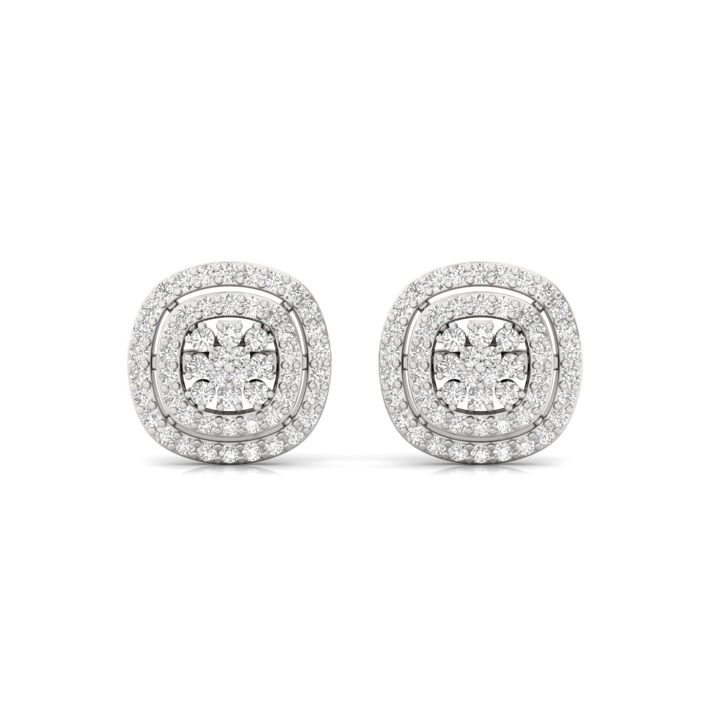 Round Cut Diamond Stud Earrings (1 Pair) | Floral Double Halo Lab Grown CVD Diamond Earrings | 925 Silver | 10K | 14K | 18K - View 2