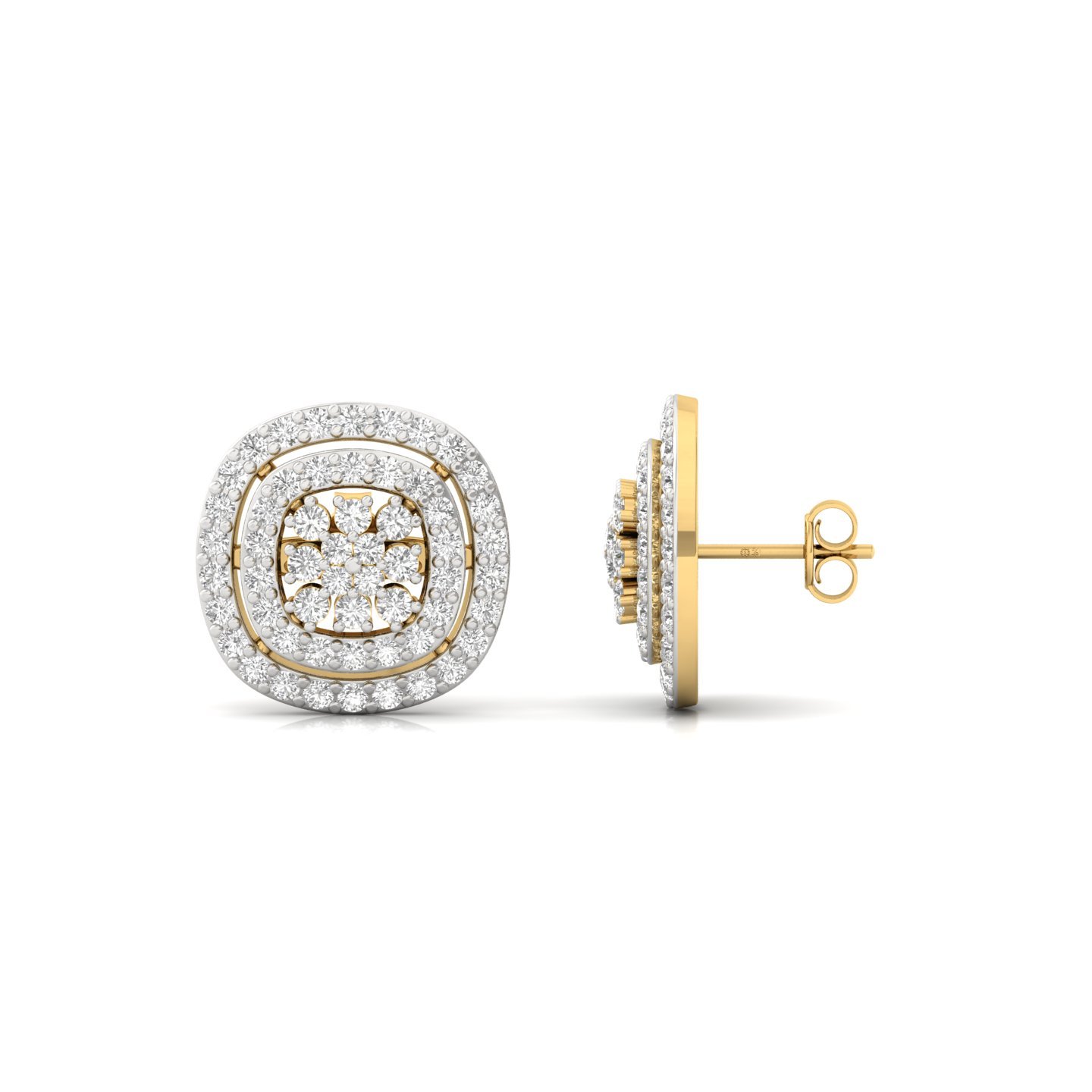 Round Cut Diamond Stud Earrings (1 Pair) | Floral Double Halo Lab Grown CVD Diamond Earrings | 925 Silver | 10K | 14K | 18K - Gold Main View