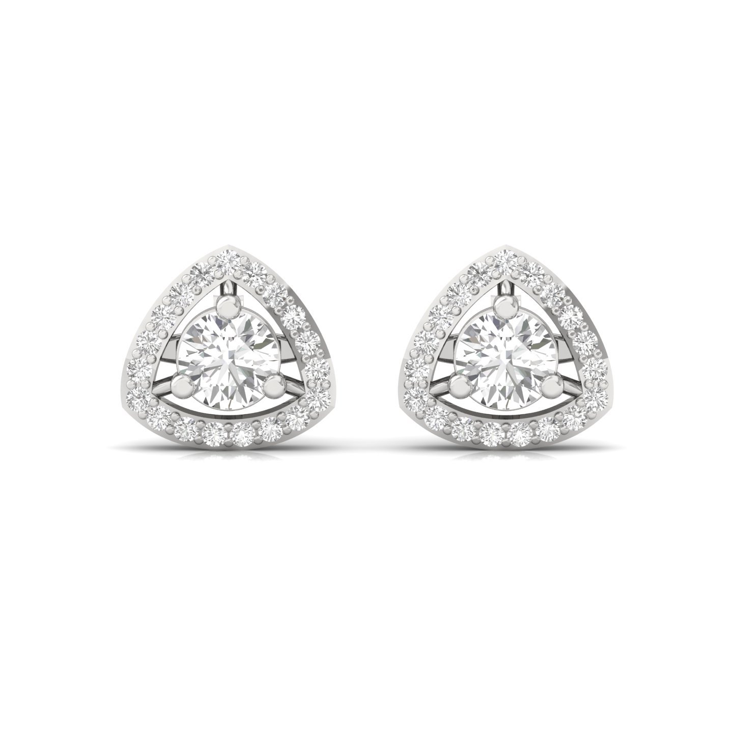 Round Cut Diamond Stud Earrings (1 Pair) | Trillion Halo Lab Grown CVD Diamond Earrings | 925 Silver | 10K | 14K | 18K - View 2