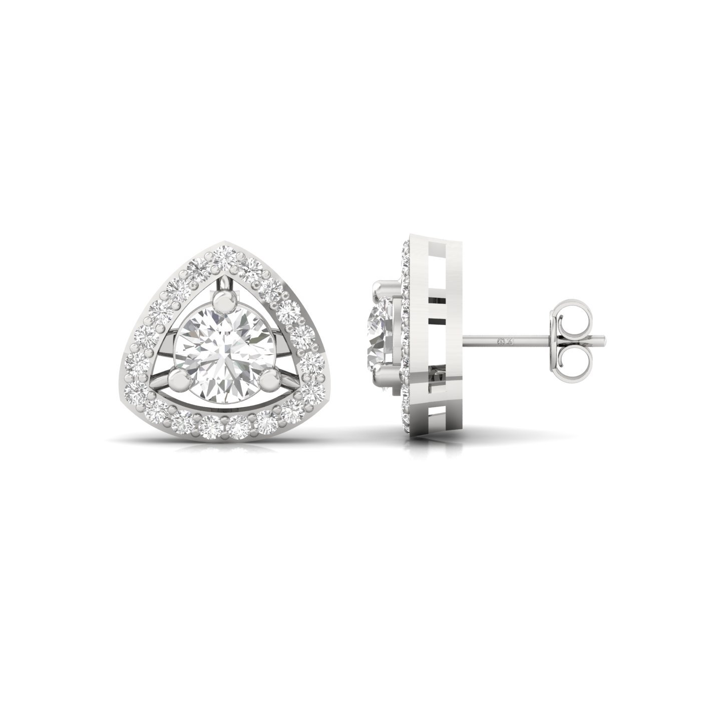 Round Cut Diamond Stud Earrings (1 Pair) | Trillion Halo Lab Grown CVD Diamond Earrings | 925 Silver | 10K | 14K | 18K - Main View