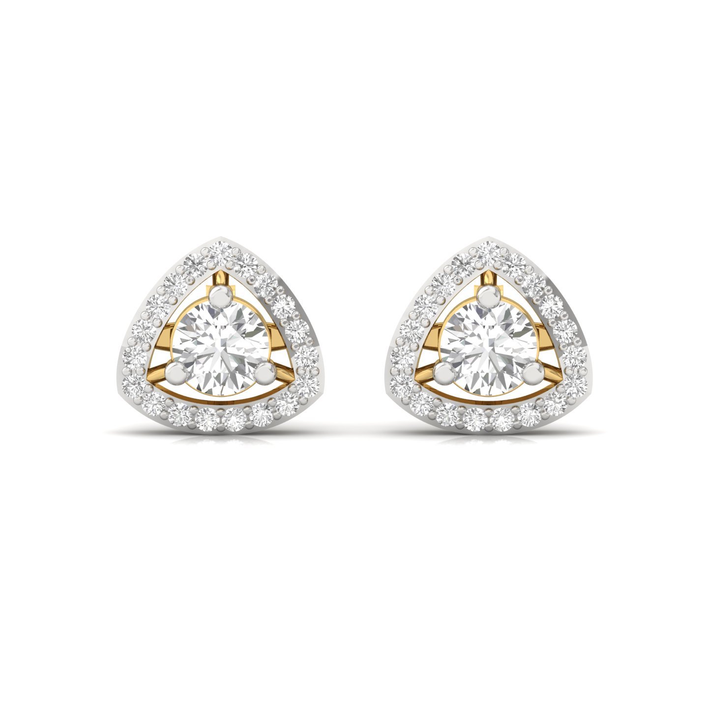 Round Cut Diamond Stud Earrings (1 Pair) | Trillion Halo Lab Grown CVD Diamond Earrings | 925 Silver | 10K | 14K | 18K - View 2