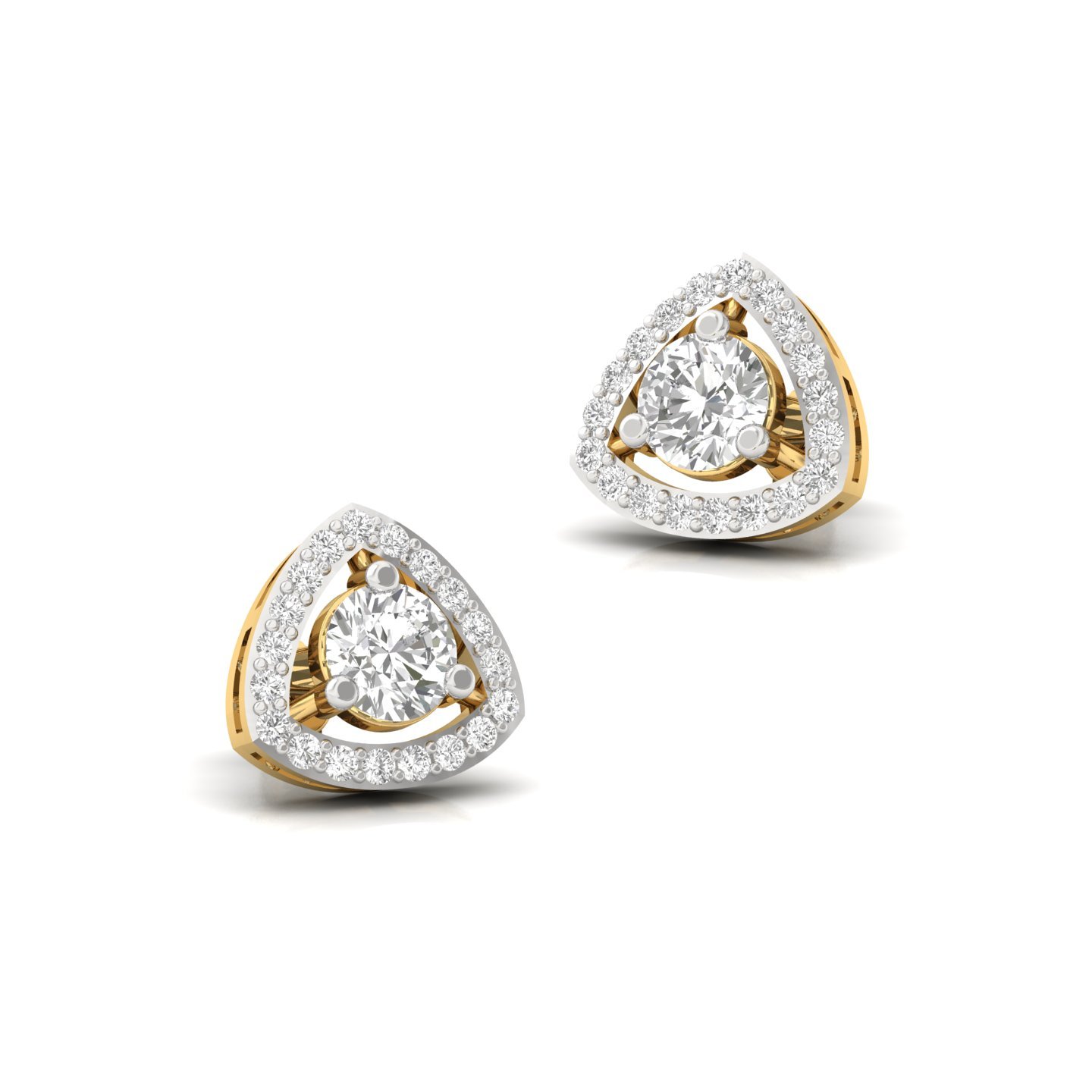 Round Cut Diamond Stud Earrings (1 Pair) | Trillion Halo Lab Grown CVD Diamond Earrings | 925 Silver | 10K | 14K | 18K - View 3