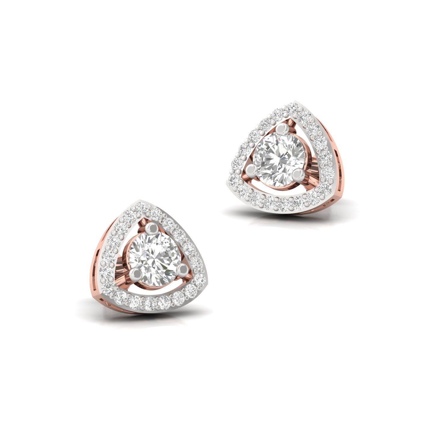 Round Cut Diamond Stud Earrings (1 Pair) | Trillion Halo Lab Grown CVD Diamond Earrings | 925 Silver | 10K | 14K | 18K - View 3