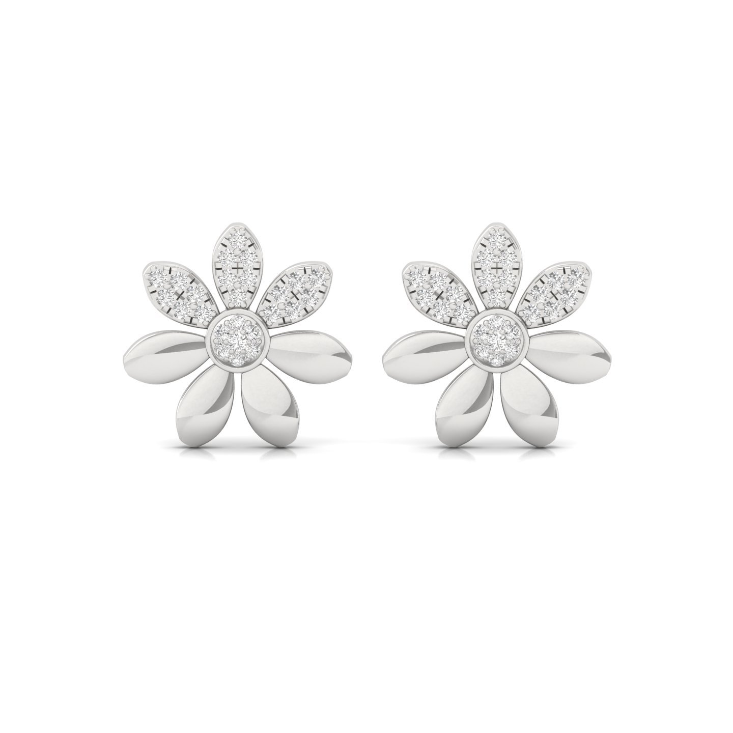 Floral Diamond Stud Earrings (1 Pair) | Petal Design Lab Grown CVD Diamond Earrings | 925 Silver | 10K | 14K | 18K - View 2