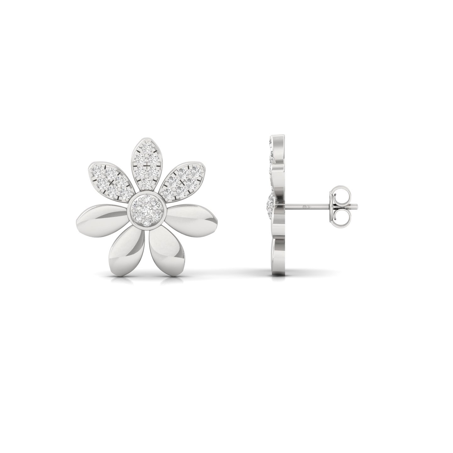 Floral Diamond Stud Earrings (1 Pair) | Petal Design Lab Grown CVD Diamond Earrings | 925 Silver | 10K | 14K | 18K - Main View