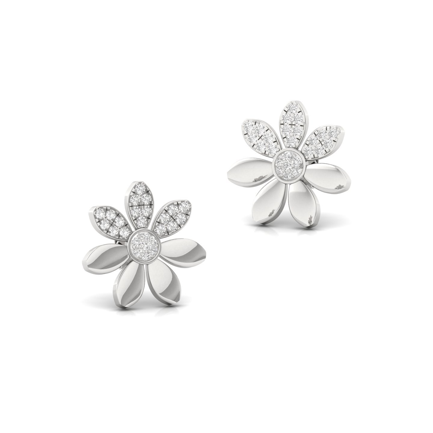 Floral Diamond Stud Earrings (1 Pair) | Petal Design Lab Grown CVD Diamond Earrings | 925 Silver | 10K | 14K | 18K - View 3