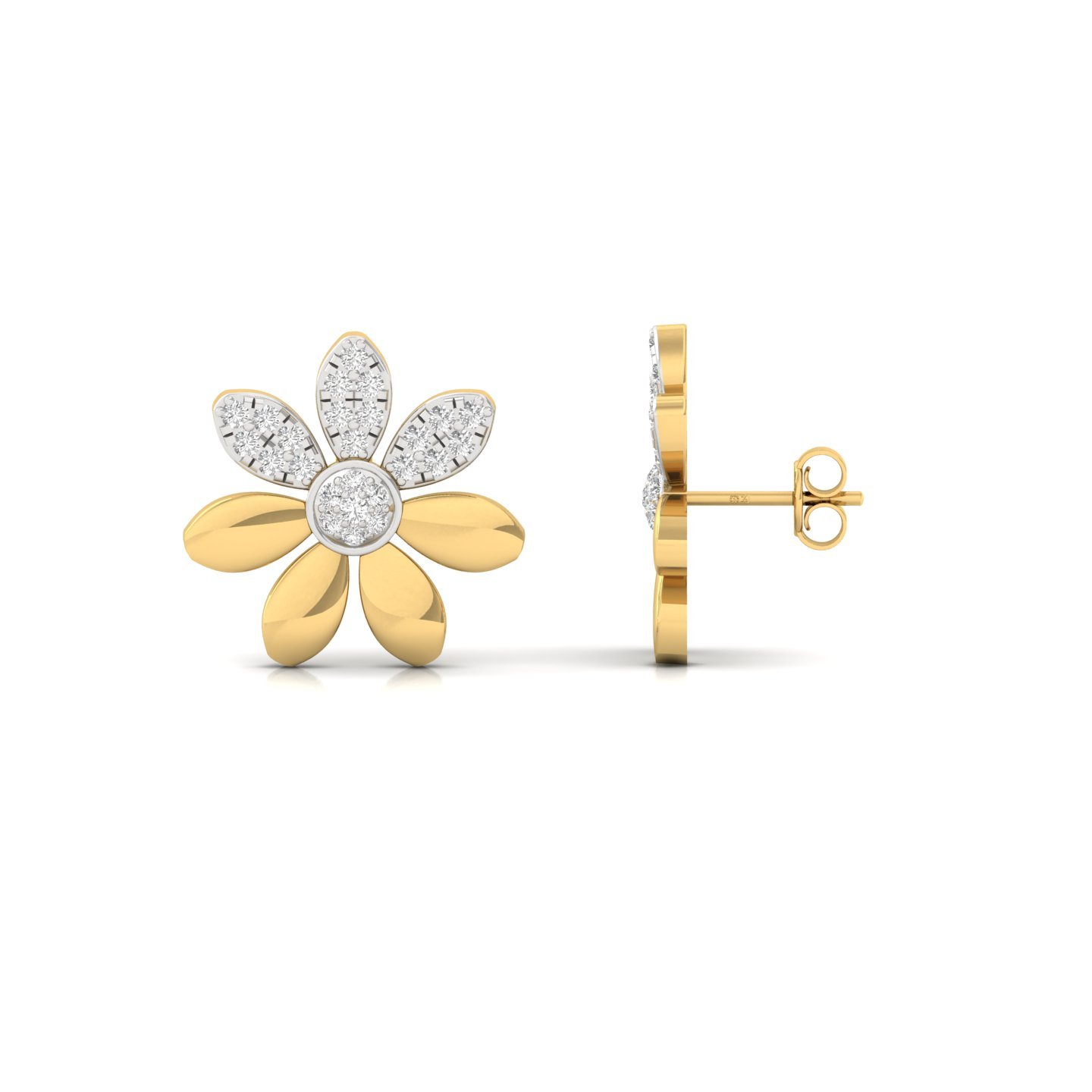 Floral Diamond Stud Earrings (1 Pair) | Petal Design Lab Grown CVD Diamond Earrings | 925 Silver | 10K | 14K | 18K - Gold Main View