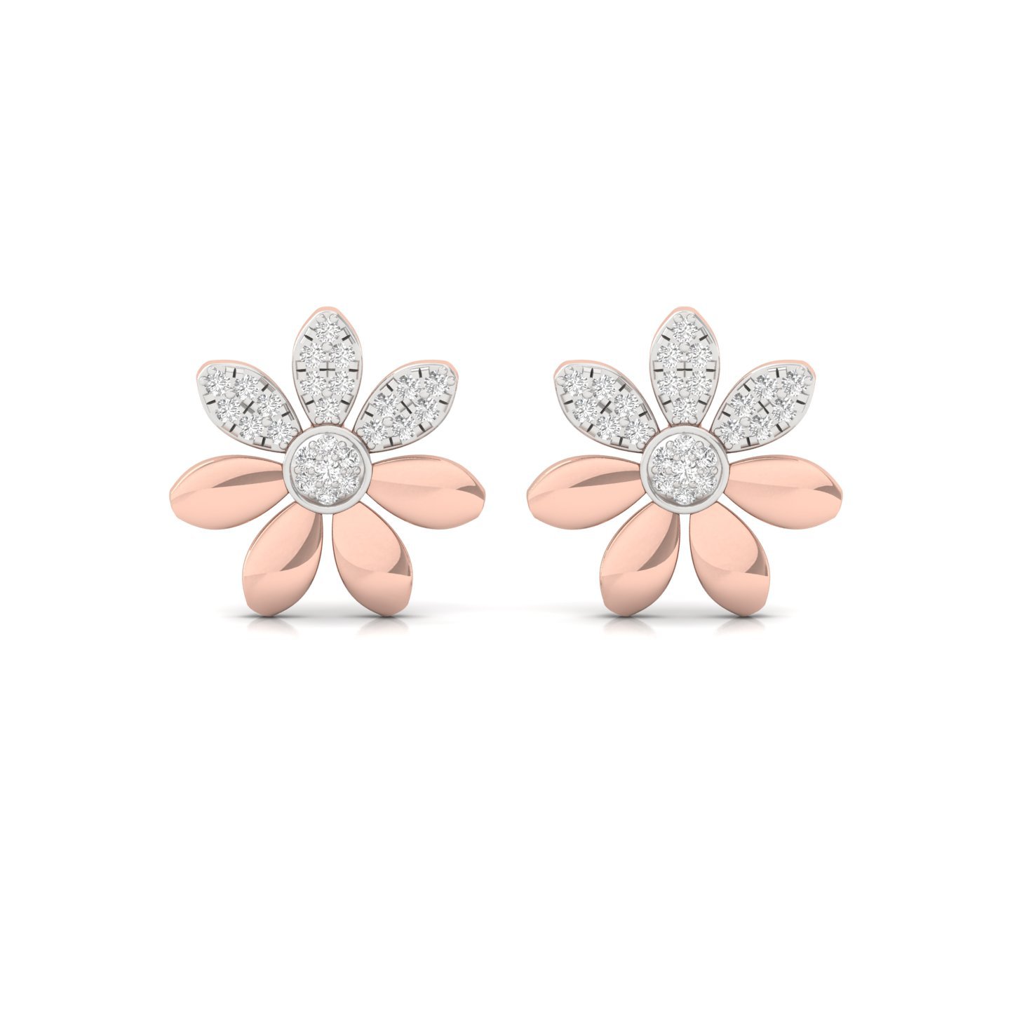 Floral Diamond Stud Earrings (1 Pair) | Petal Design Lab Grown CVD Diamond Earrings | 925 Silver | 10K | 14K | 18K - View 2