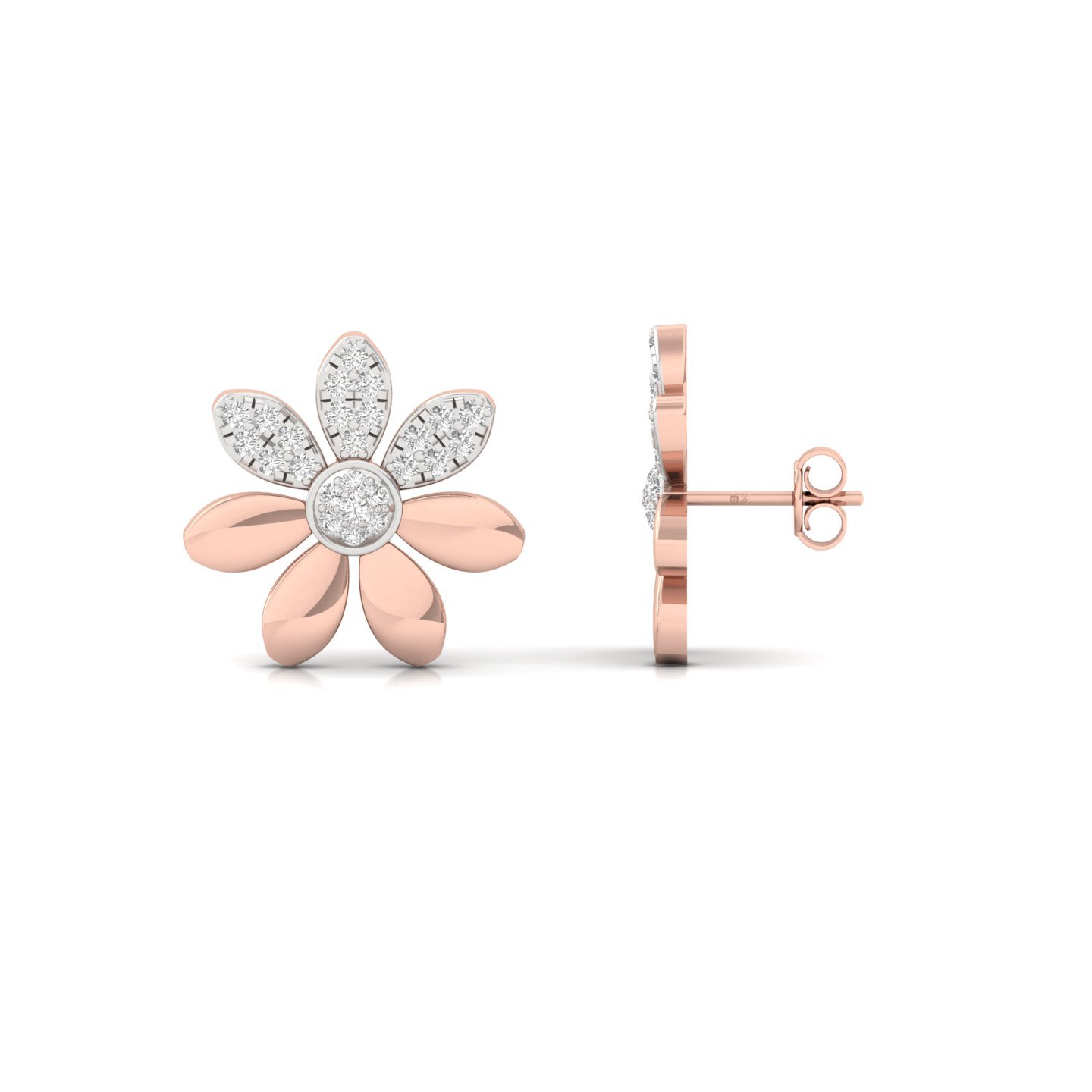 Floral Diamond Stud Earrings (1 Pair) | Petal Design Lab Grown CVD Diamond Earrings | 925 Silver | 10K | 14K | 18K - Rose Gold Main View