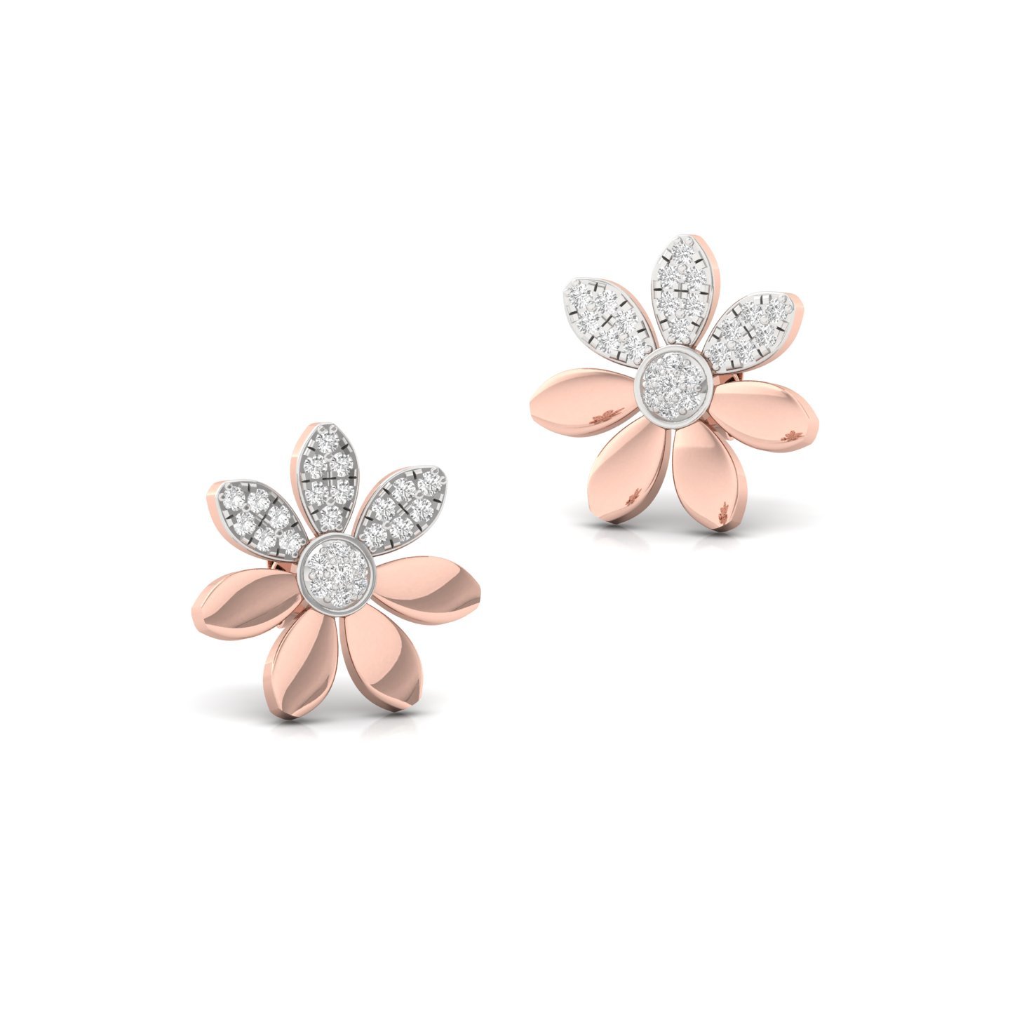 Floral Diamond Stud Earrings (1 Pair) | Petal Design Lab Grown CVD Diamond Earrings | 925 Silver | 10K | 14K | 18K - View 3