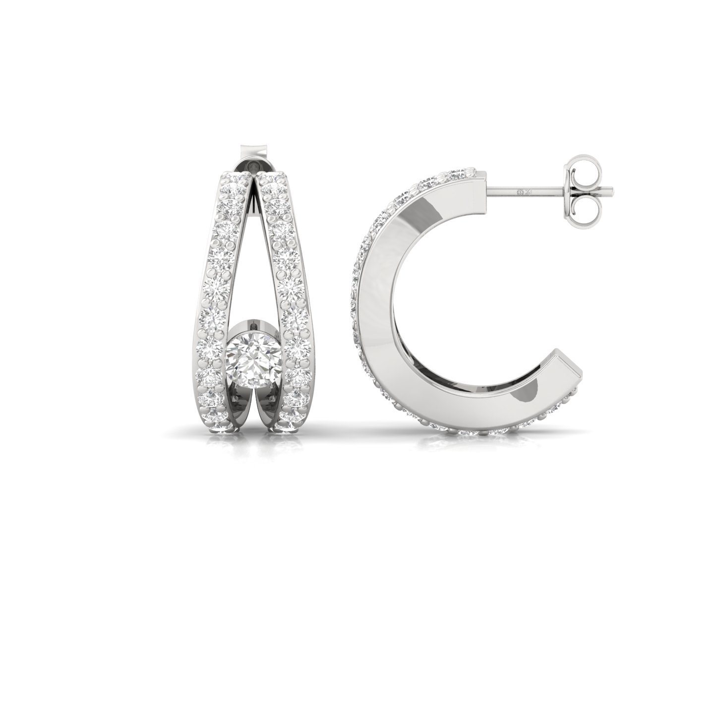Round Cut Diamond Hoop Earrings (1 Pair) | Modern Split Design Lab Grown CVD Diamond Earrings | 925 Silver | 10K | 14K | 18K - Main View