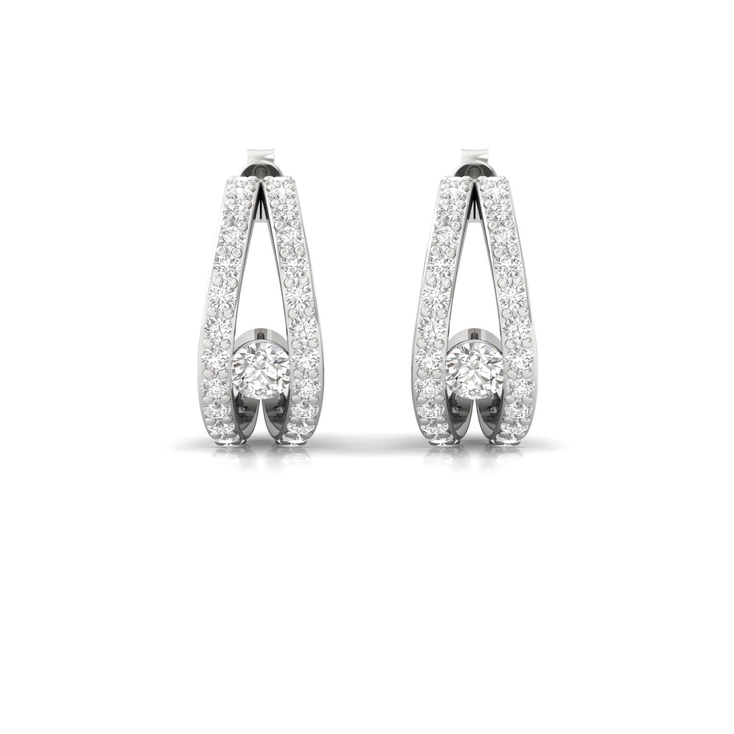 Round Cut Diamond Hoop Earrings (1 Pair) | Modern Split Design Lab Grown CVD Diamond Earrings | 925 Silver | 10K | 14K | 18K - View 2