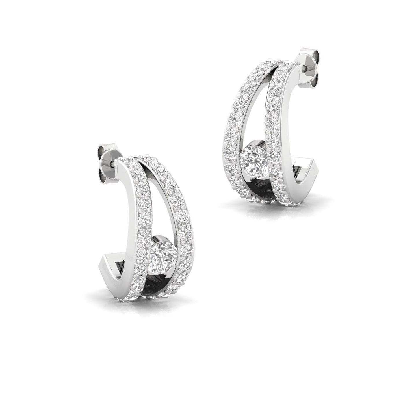 Round Cut Diamond Hoop Earrings (1 Pair) | Modern Split Design Lab Grown CVD Diamond Earrings | 925 Silver | 10K | 14K | 18K - View 3