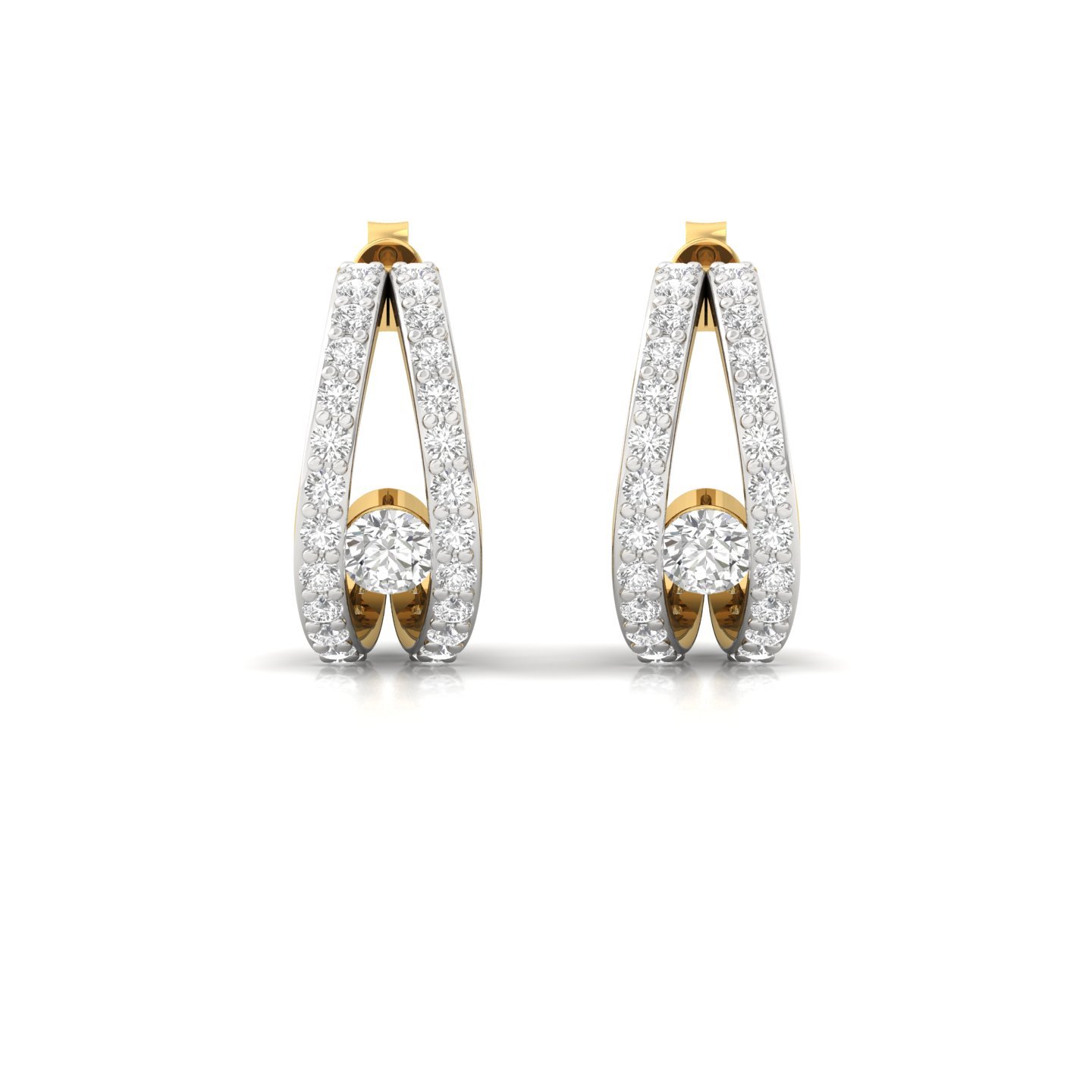 Round Cut Diamond Hoop Earrings (1 Pair) | Modern Split Design Lab Grown CVD Diamond Earrings | 925 Silver | 10K | 14K | 18K - View 2