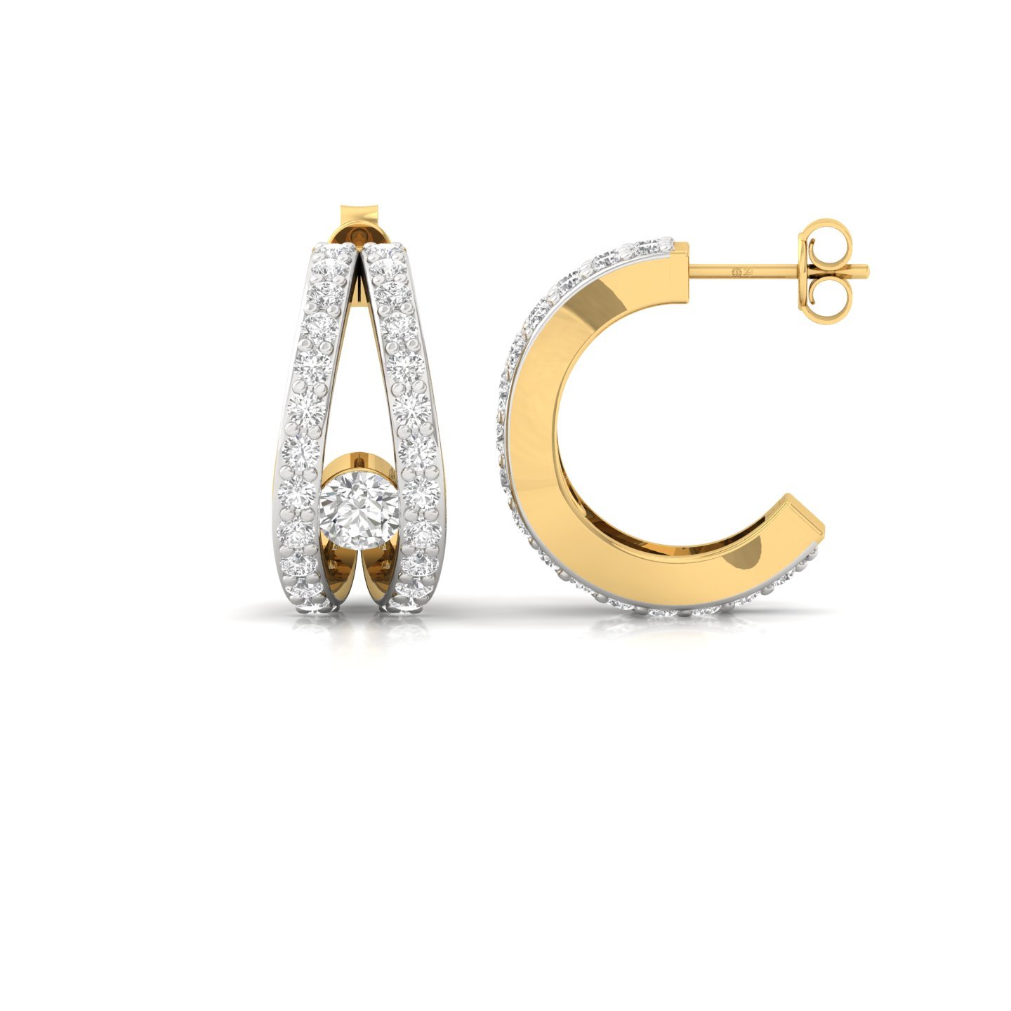 Round Cut Diamond Hoop Earrings (1 Pair) | Modern Split Design Lab Grown CVD Diamond Earrings | 925 Silver | 10K | 14K | 18K - Gold Main View