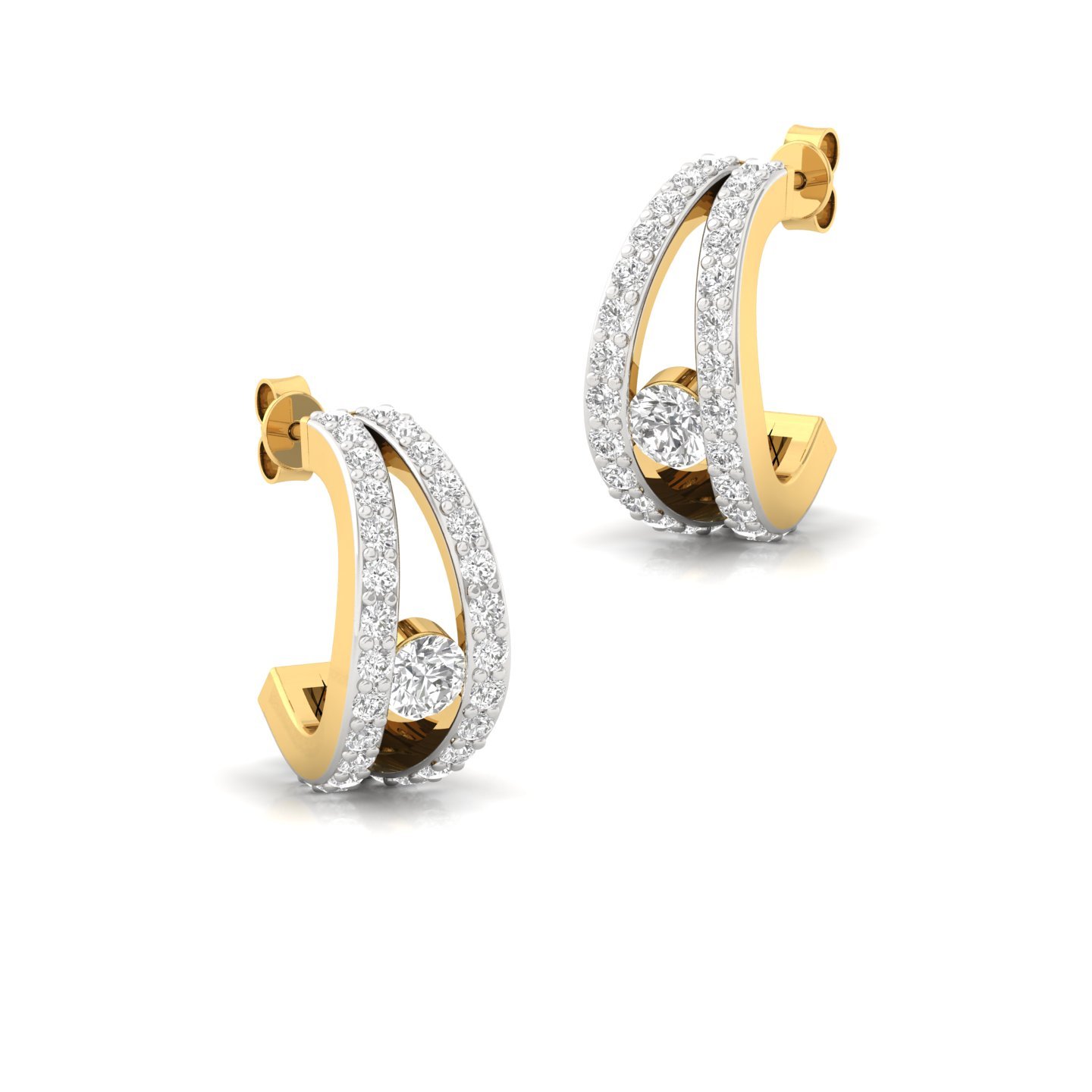 Round Cut Diamond Hoop Earrings (1 Pair) | Modern Split Design Lab Grown CVD Diamond Earrings | 925 Silver | 10K | 14K | 18K - View 3