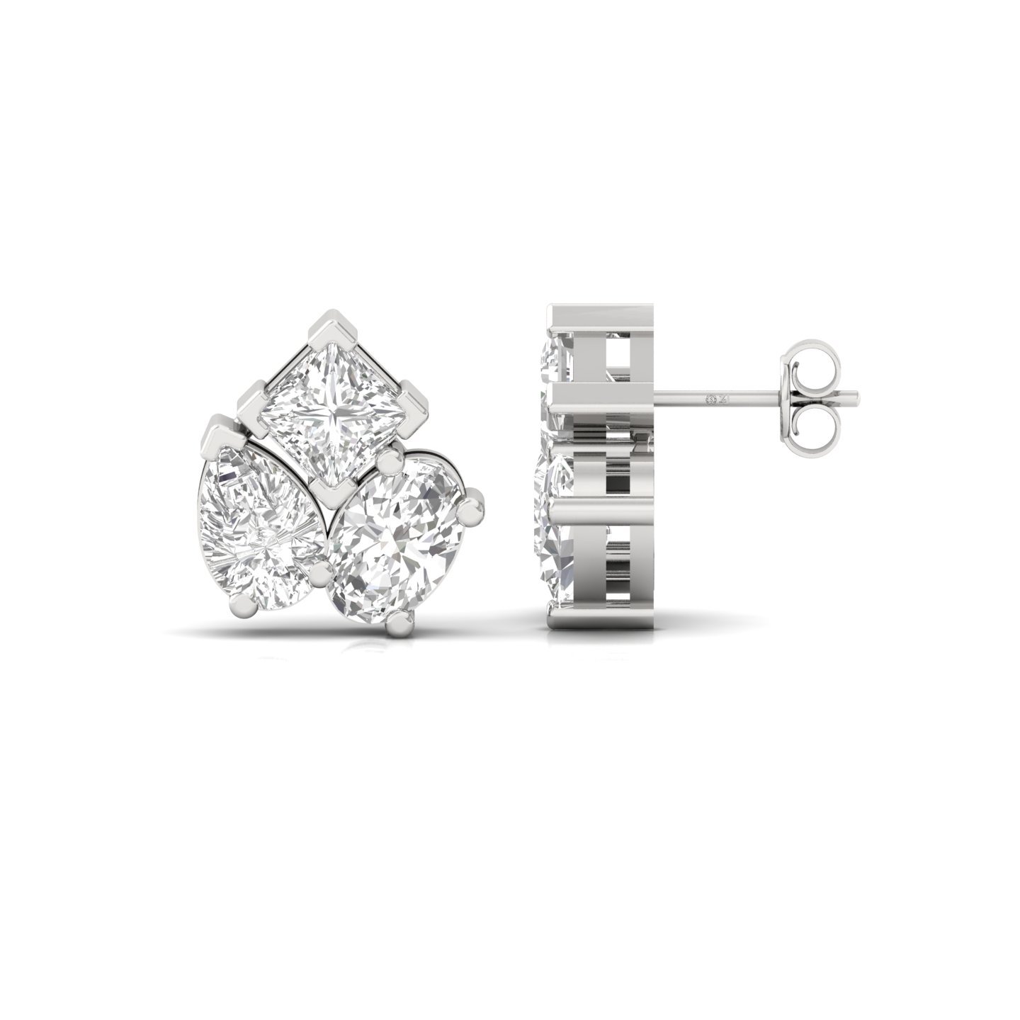 Mixed Cut Diamond Stud Earrings (1 Pair) | Oval, Pear & Princess Lab Grown CVD Diamond Trio Earrings | 925 Silver | 10K | 14K | 18K - Main View