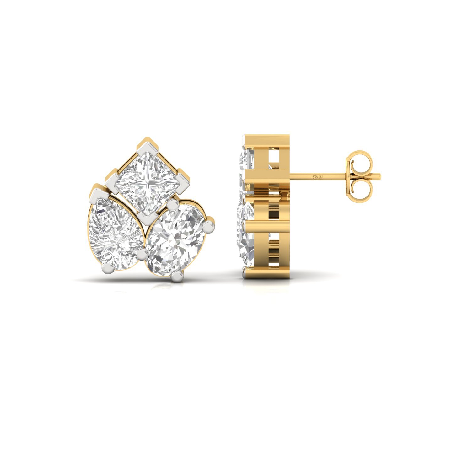Mixed Cut Diamond Stud Earrings (1 Pair) | Oval, Pear & Princess Lab Grown CVD Diamond Trio Earrings | 925 Silver | 10K | 14K | 18K - Gold Main View