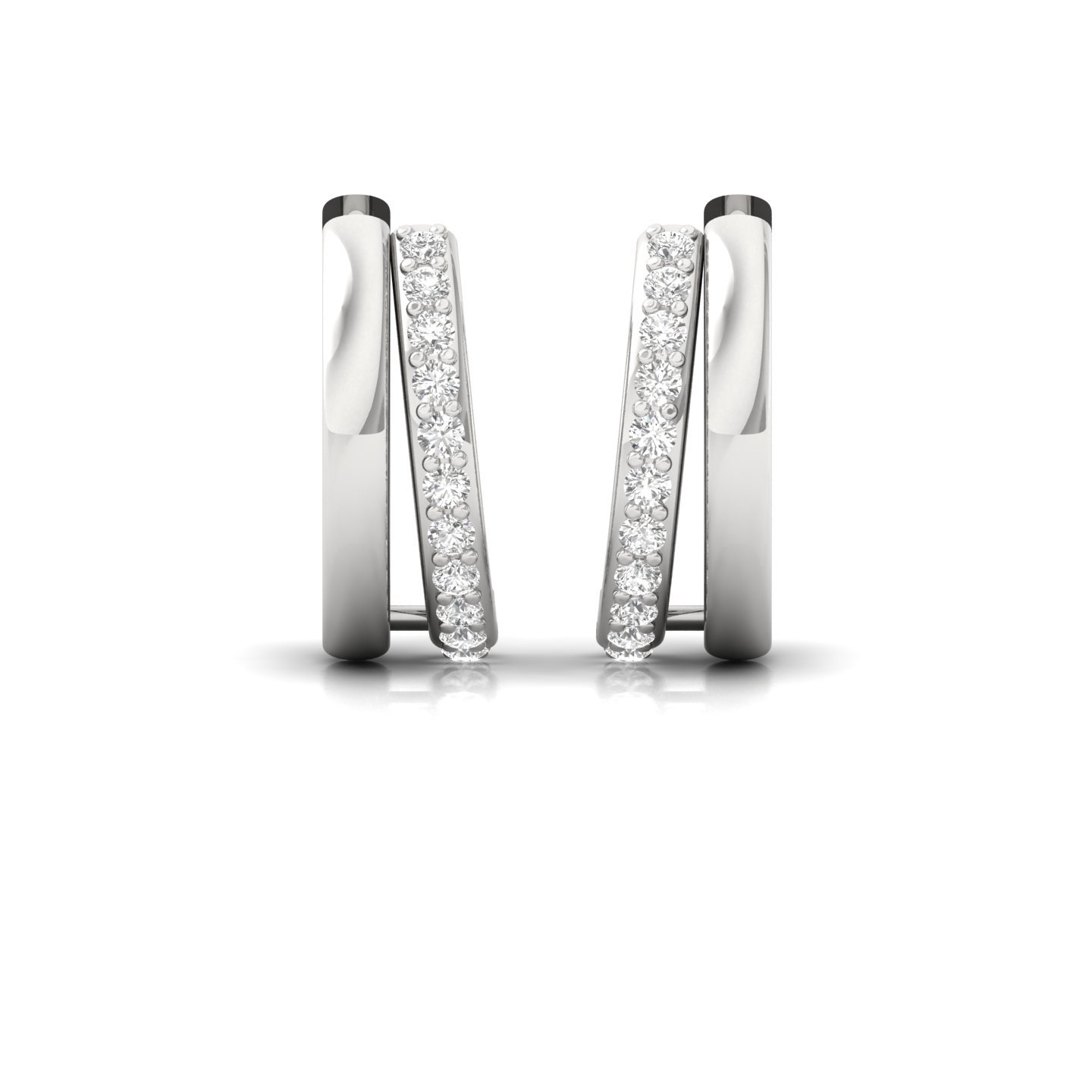 Round Cut Diamond Huggie Hoop Earrings (1 Pair) | Classic Lab Grown CVD Diamond Gold Earrings | 925 Silver | 10K | 14K | 18K - View 2