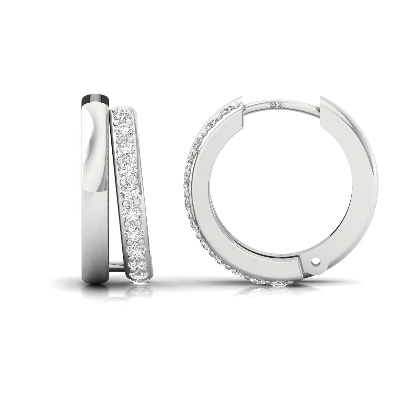 Round Cut Diamond Huggie Hoop Earrings (1 Pair) | Classic Lab Grown CVD Diamond Gold Earrings | 925 Silver | 10K | 14K | 18K - Main View