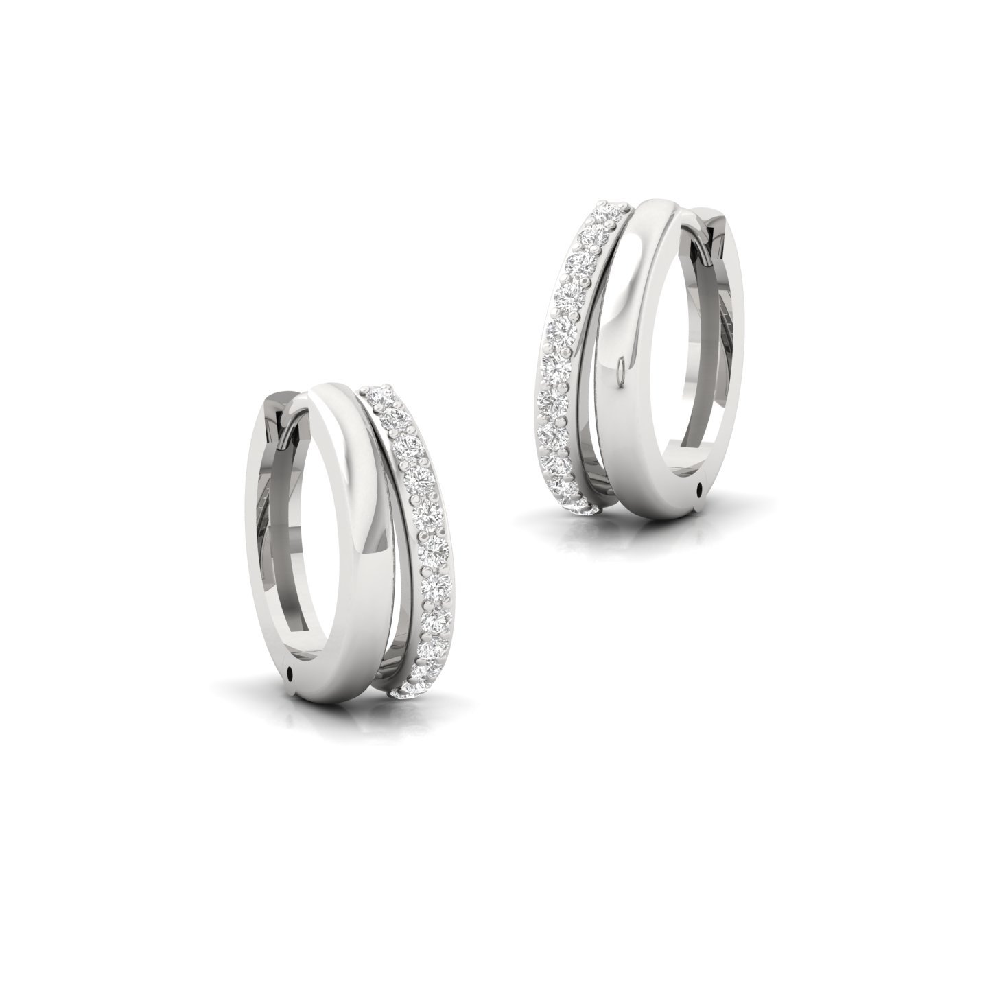 Round Cut Diamond Huggie Hoop Earrings (1 Pair) | Classic Lab Grown CVD Diamond Gold Earrings | 925 Silver | 10K | 14K | 18K - View 3