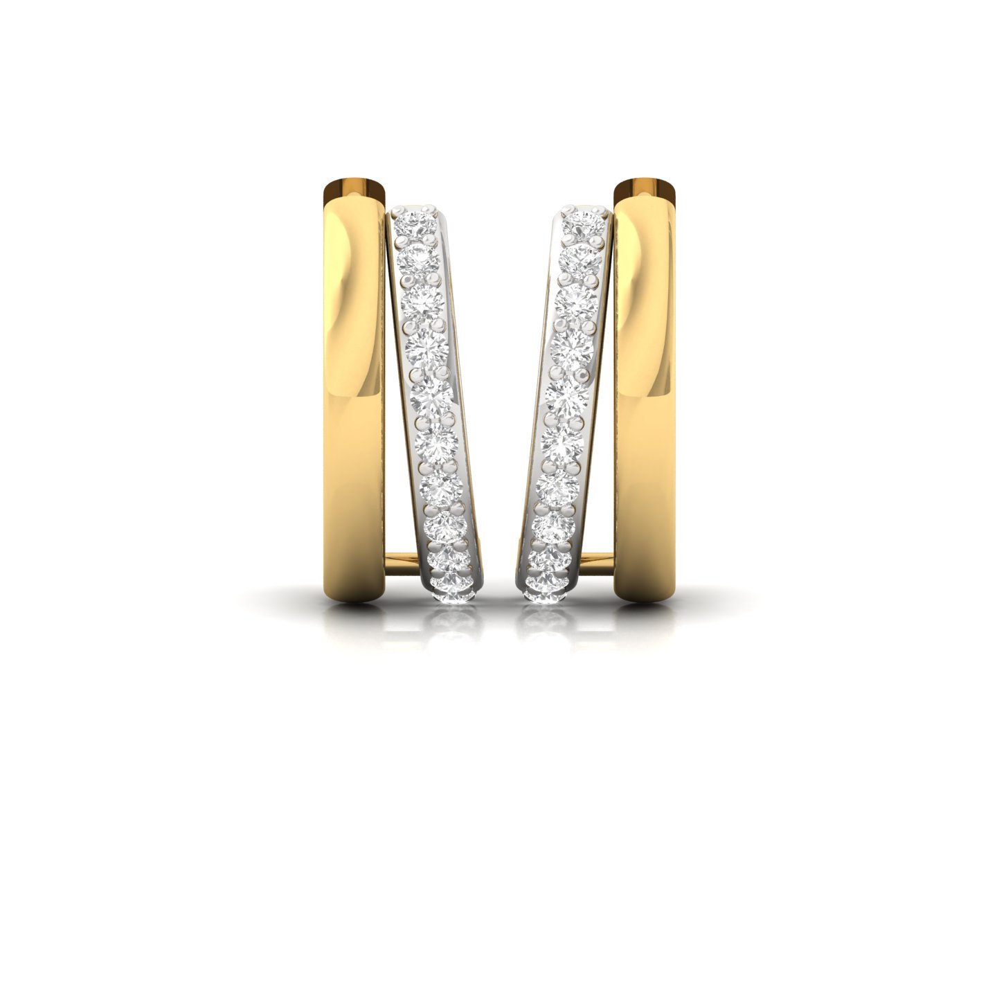 Round Cut Diamond Huggie Hoop Earrings (1 Pair) | Classic Lab Grown CVD Diamond Gold Earrings | 925 Silver | 10K | 14K | 18K - View 2