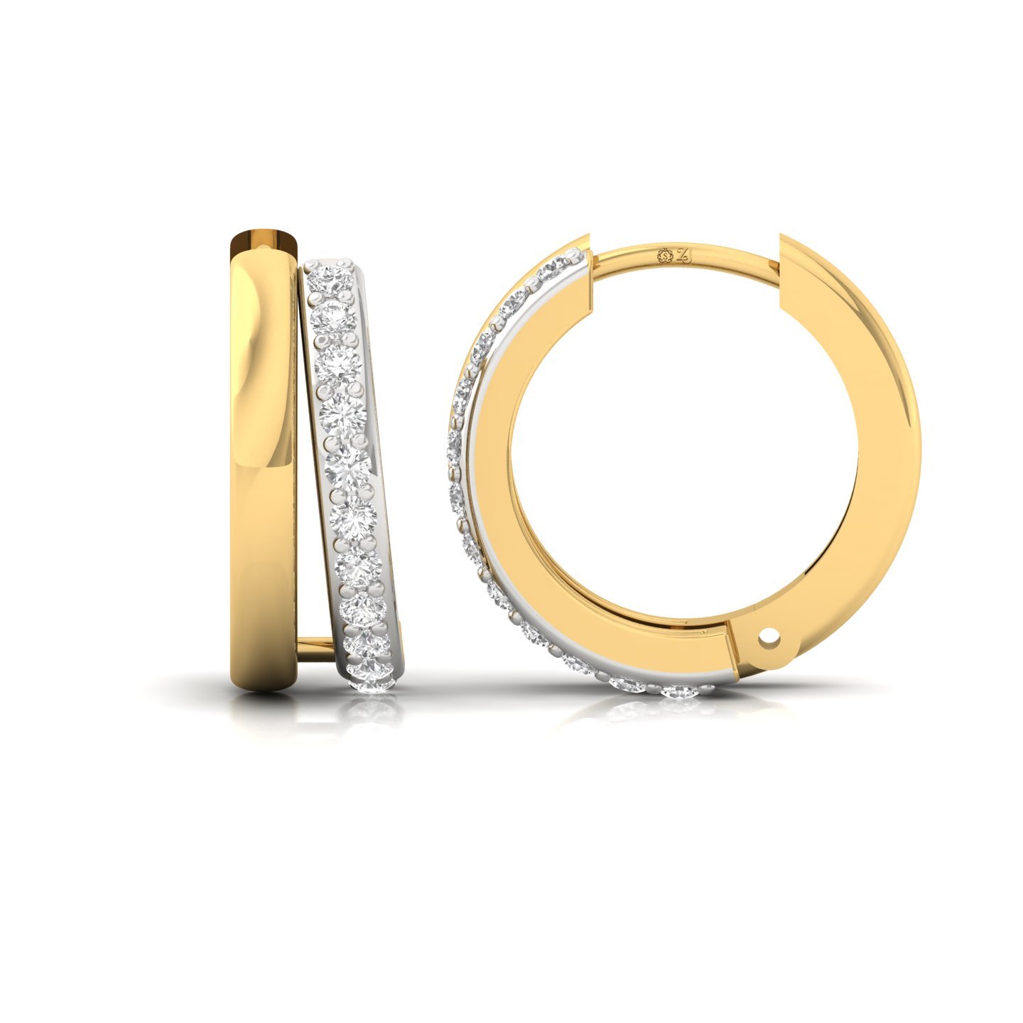 Round Cut Diamond Huggie Hoop Earrings (1 Pair) | Classic Lab Grown CVD Diamond Gold Earrings | 925 Silver | 10K | 14K | 18K - Gold Main View