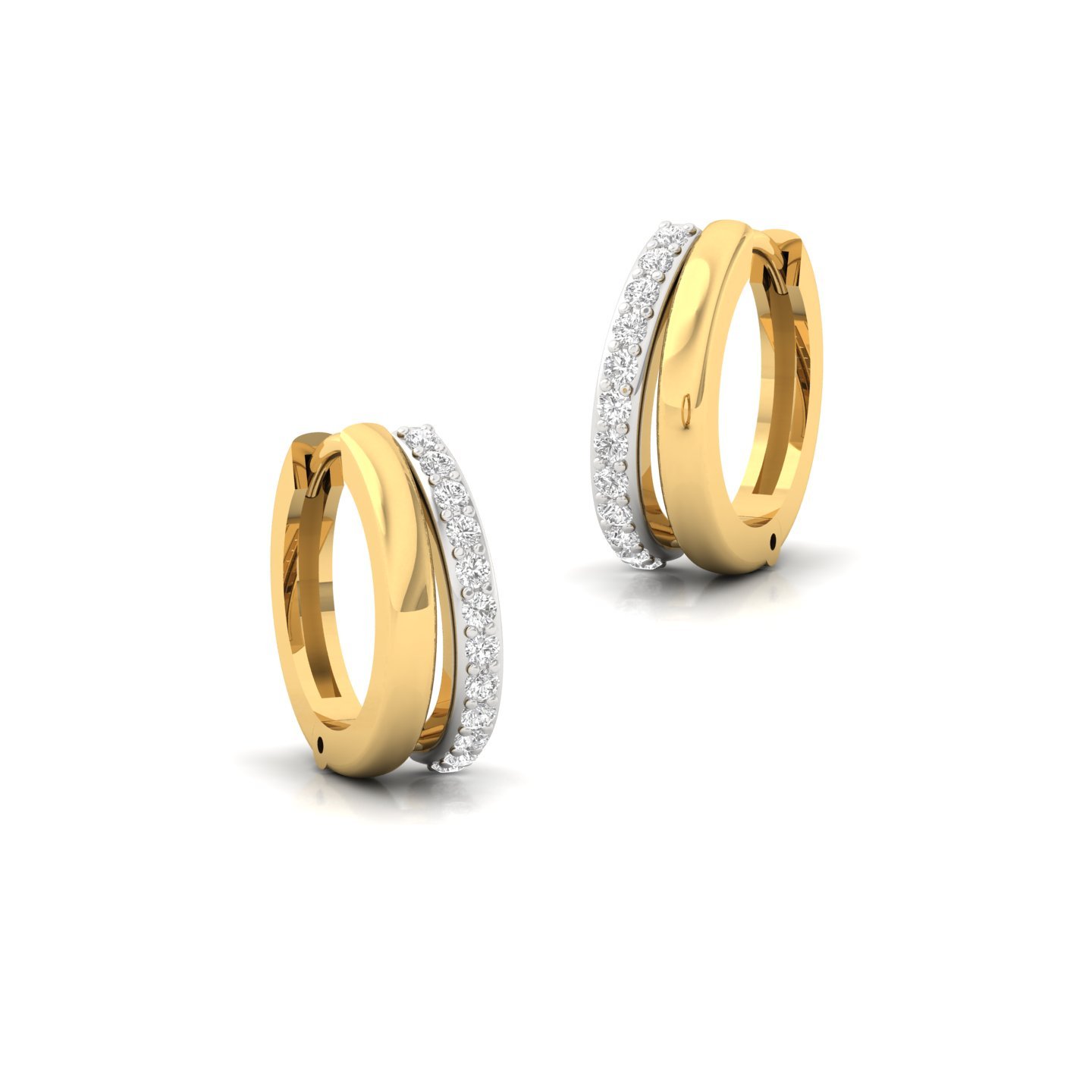 Round Cut Diamond Huggie Hoop Earrings (1 Pair) | Classic Lab Grown CVD Diamond Gold Earrings | 925 Silver | 10K | 14K | 18K - View 3