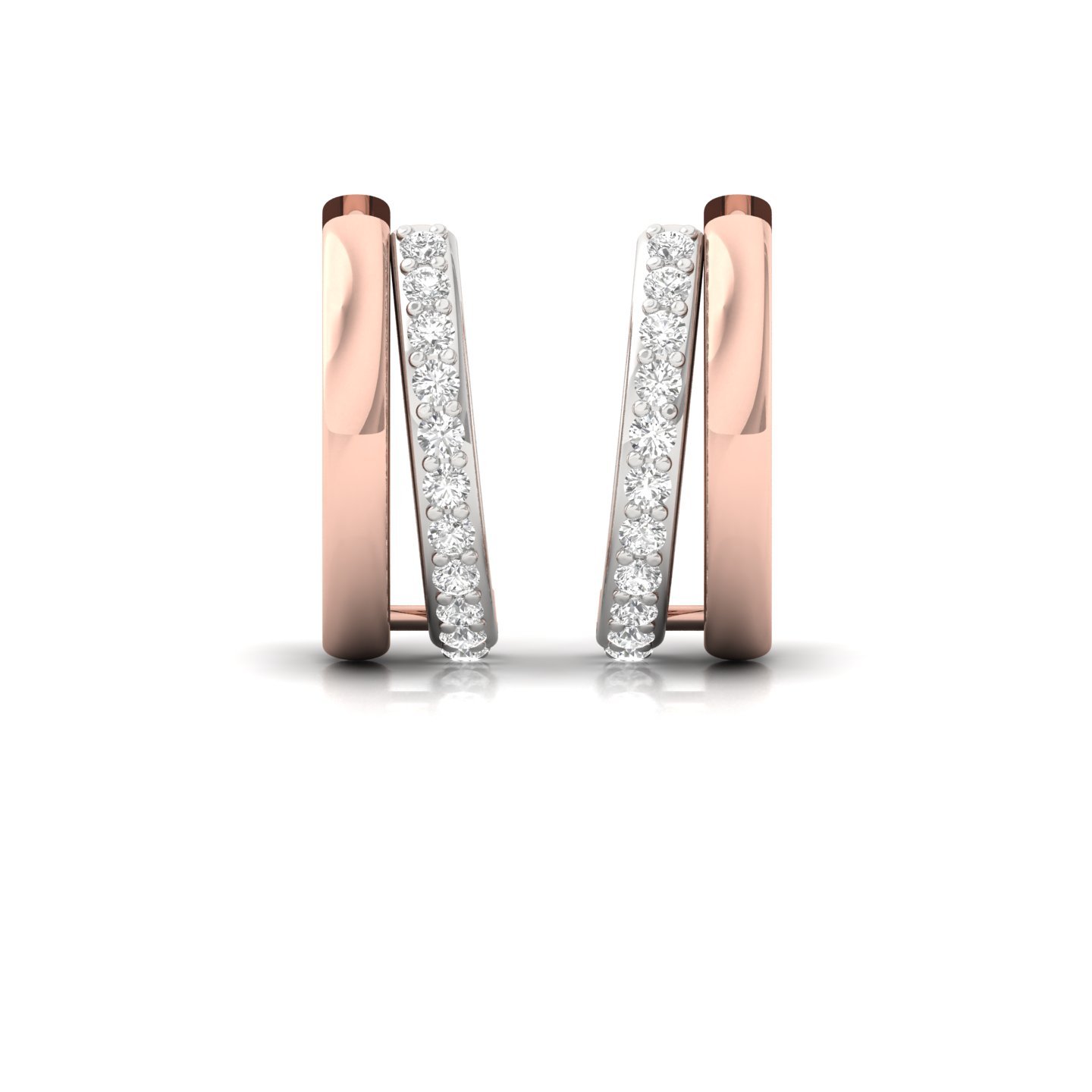 Round Cut Diamond Huggie Hoop Earrings (1 Pair) | Classic Lab Grown CVD Diamond Gold Earrings | 925 Silver | 10K | 14K | 18K - View 2