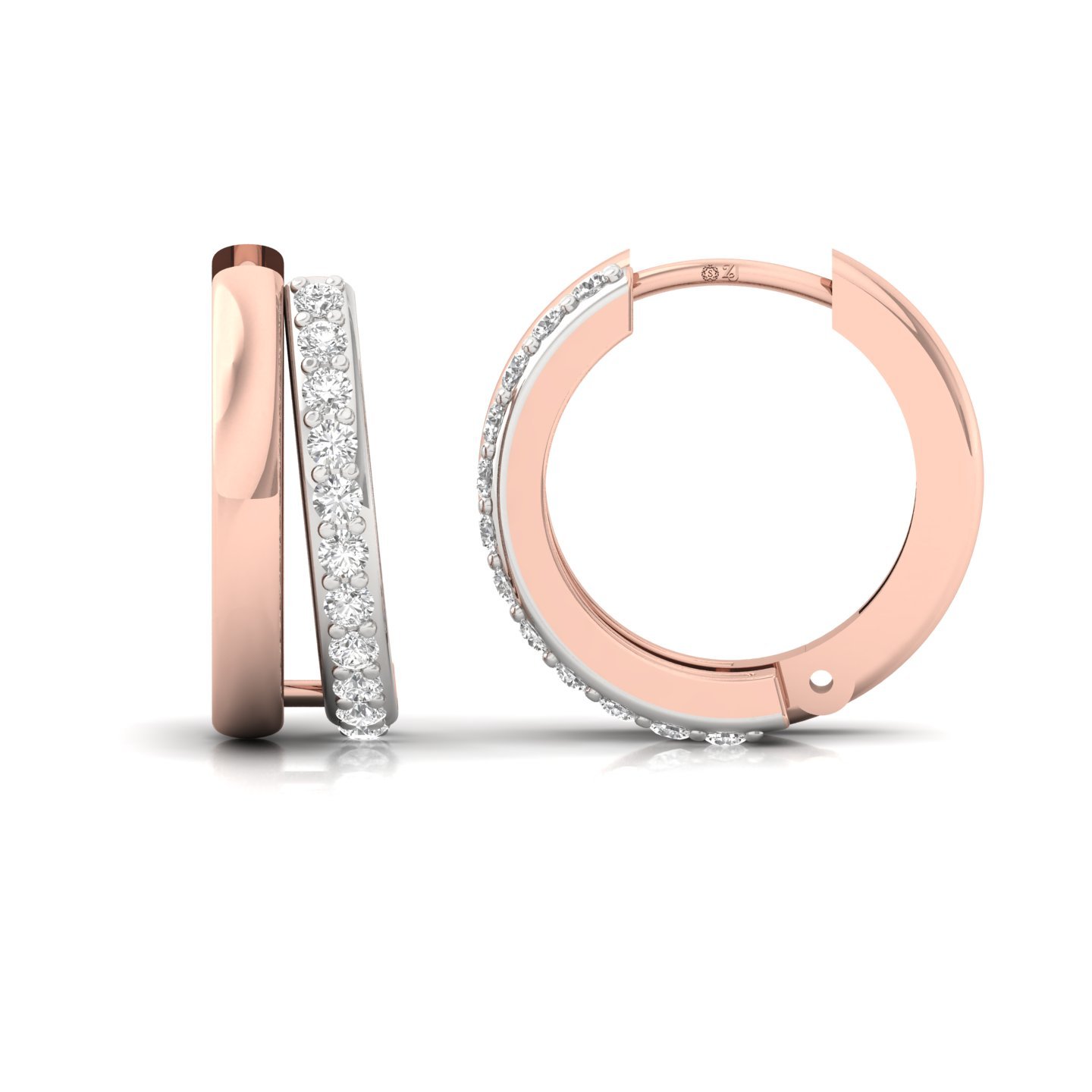 Round Cut Diamond Huggie Hoop Earrings (1 Pair) | Classic Lab Grown CVD Diamond Gold Earrings | 925 Silver | 10K | 14K | 18K - Rose Gold Main View
