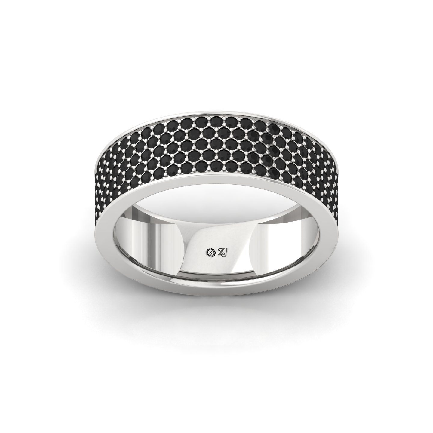 Black Round Cut Diamond Men’s Band | Bold Lab Grown CVD Diamond Wedding Ring | 925 Silver | 10K | 14K | 18K - Main View